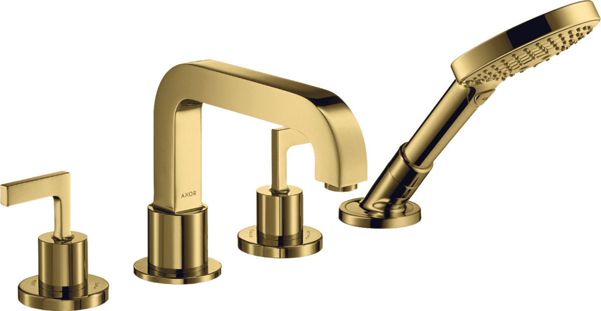 4-hole tile mounted bath mixer with cross handles and escutcheons