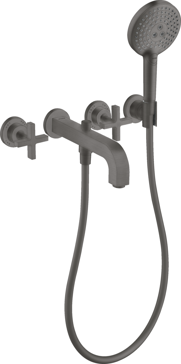 3-Loch Wannenarmatur Unterputz mit Kreuzgriffen und Rosetten