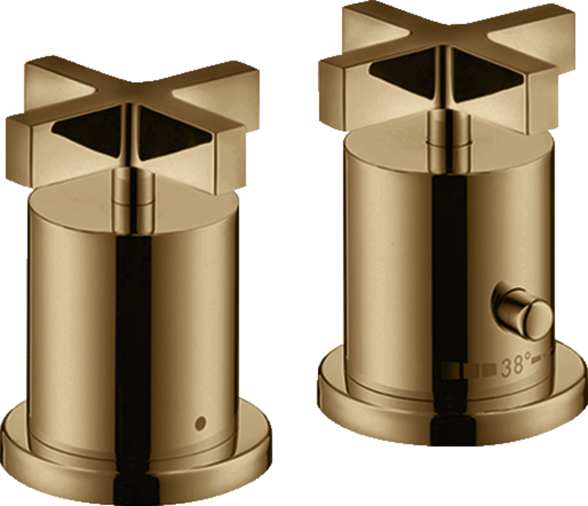 Batterie bain/douche thermostatique 2 trous pour montage sur plage de carrelage poignées croisillons