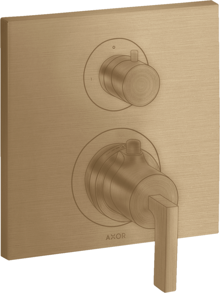 Thermostat for concealed installation with shut-off valve and lever handle