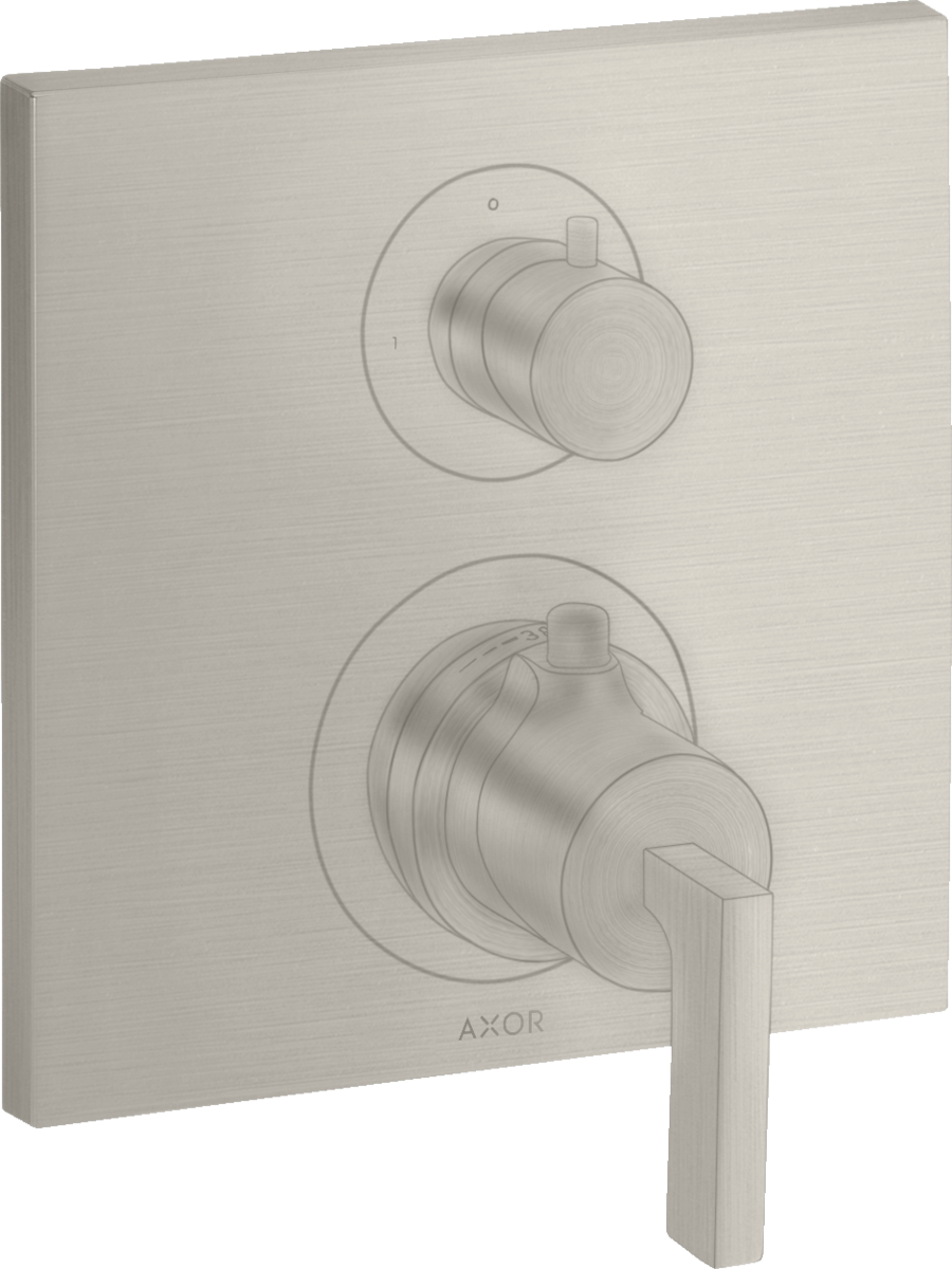 Thermostat for concealed installation with shut-off valve and lever handle