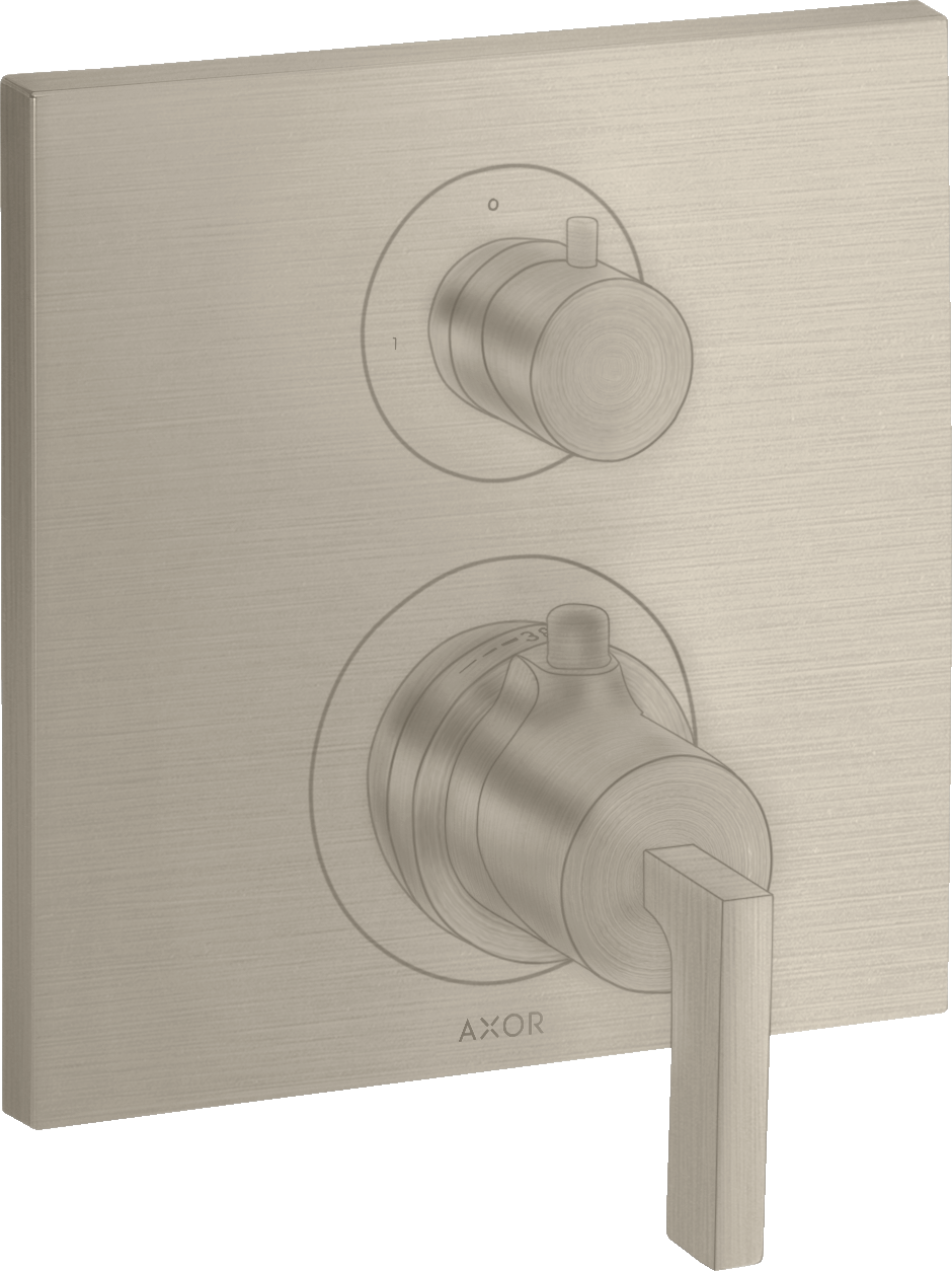 Thermostat for concealed installation with shut-off valve and lever handle