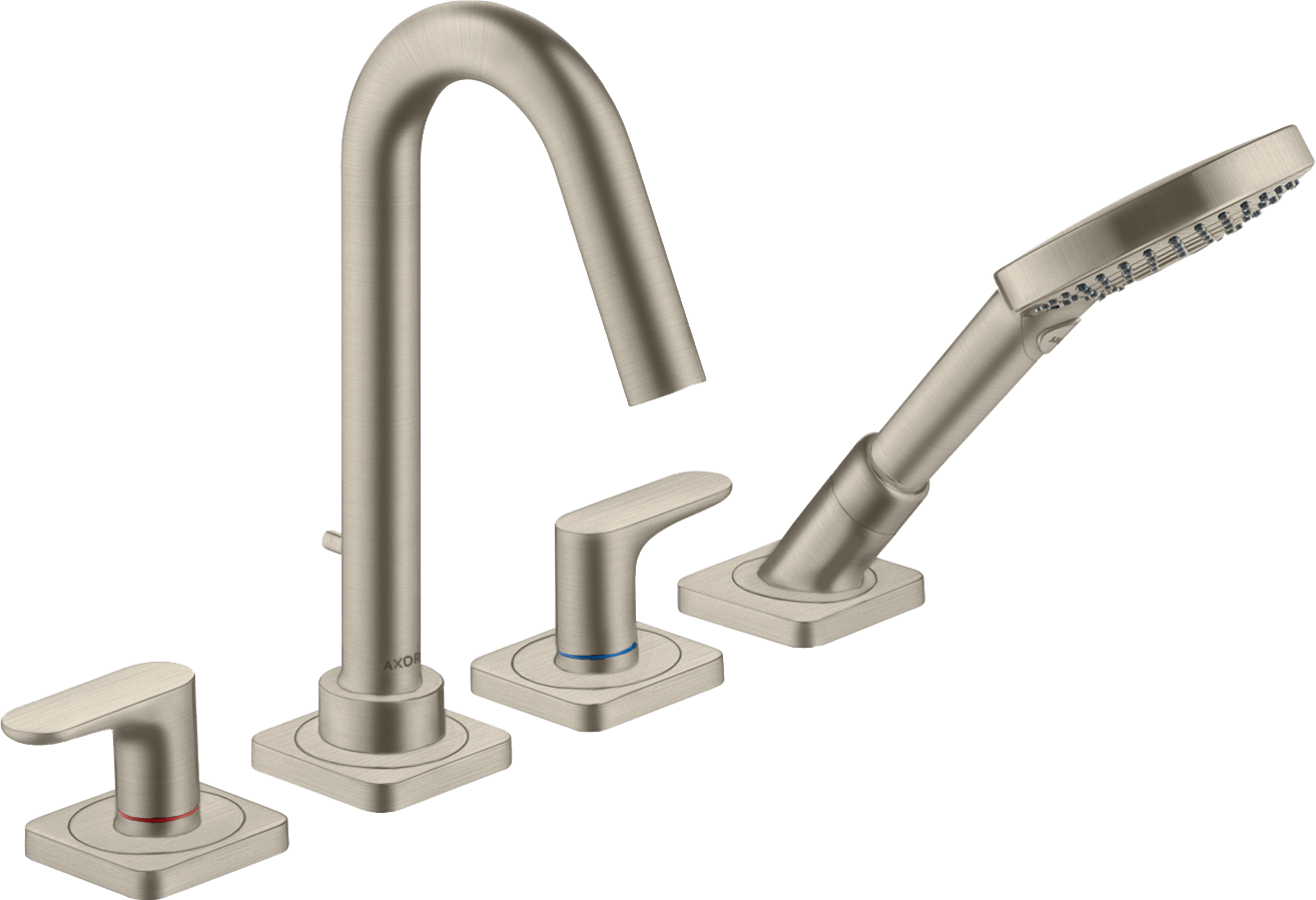 4-hole rim mounted bath mixer with lever handles and escutcheons