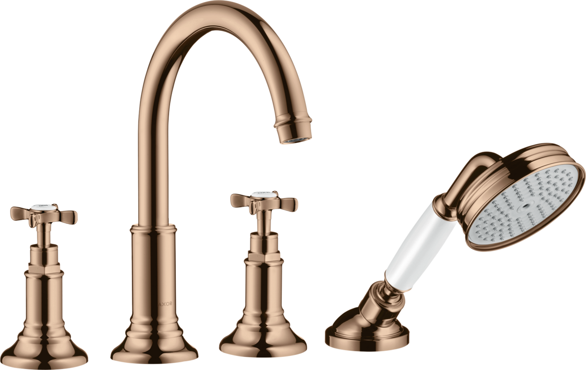 4-hole rim mounted bath mixer with cross handles