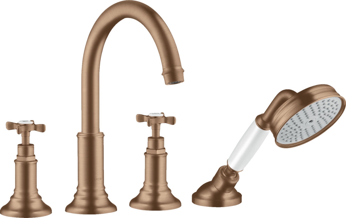 4-hole rim mounted bath mixer with cross handles