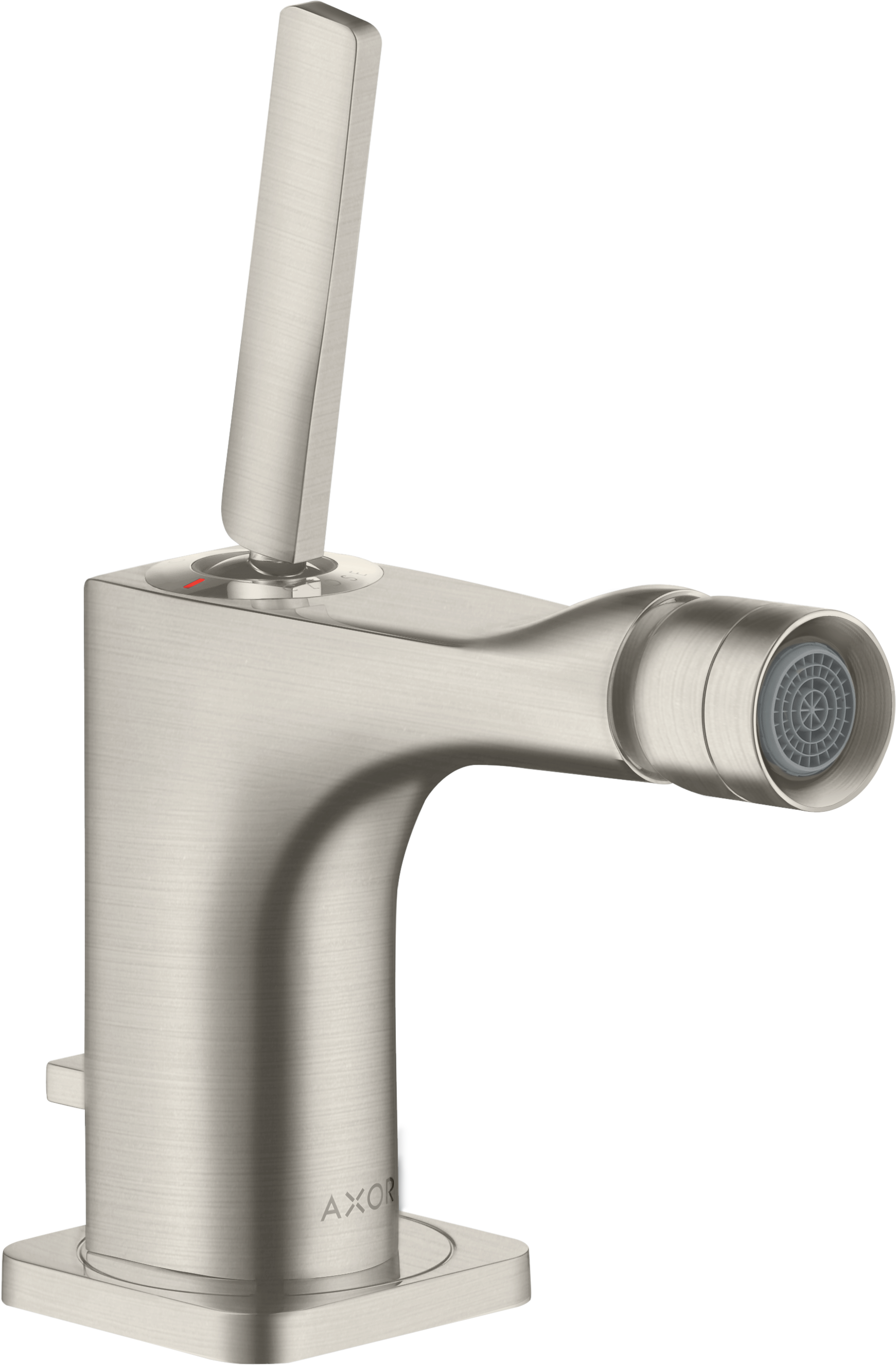 Single lever bidet mixer with pin handle and pop-up waste set