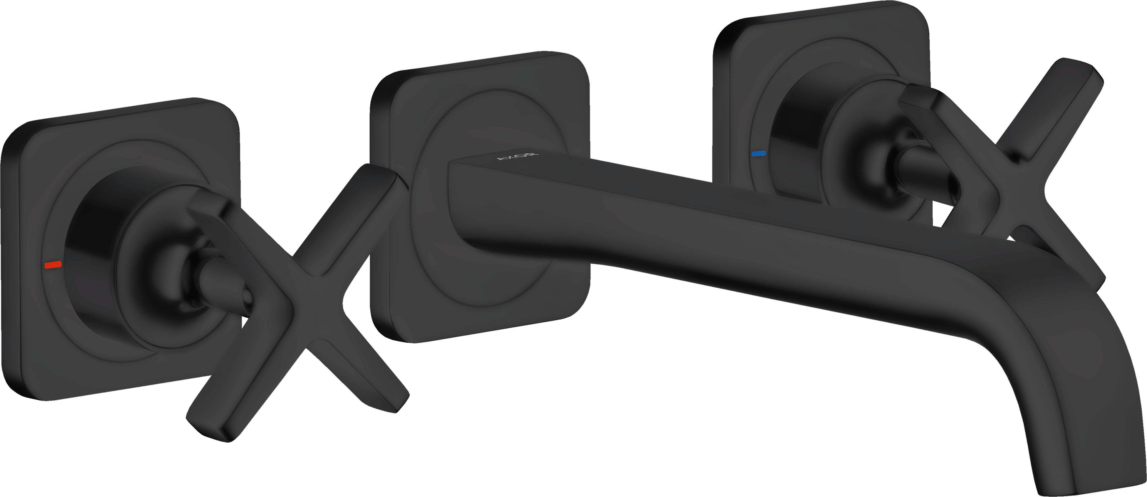 3-huls håndvaskarmatur til indbygning i væg med 220 mm tud og rosetter