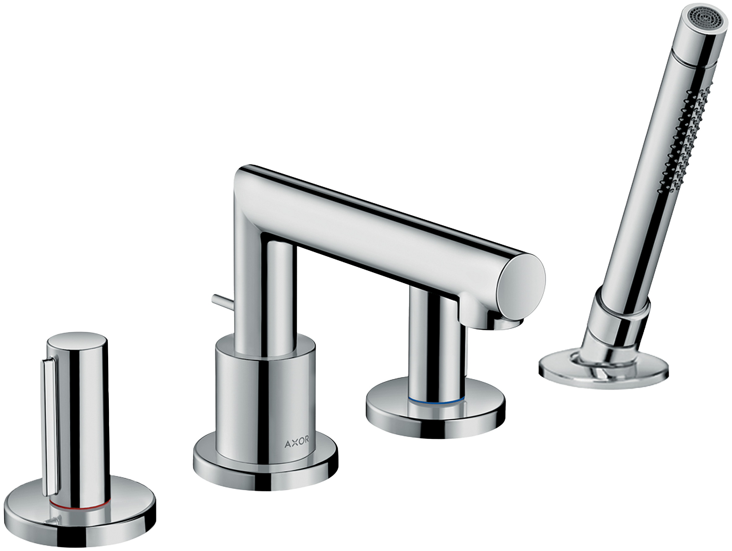 四孔翻边安装浴缸龙头，带柱形把手