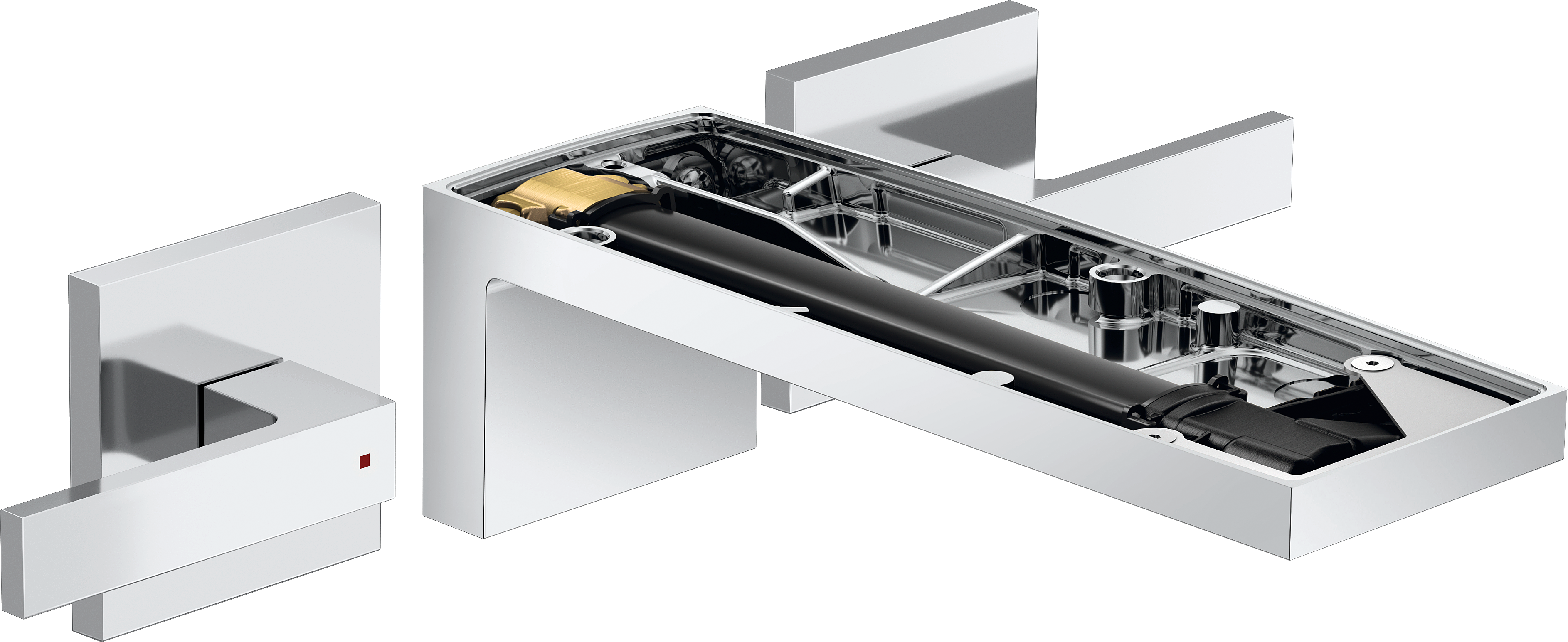 Mélangeur de lavabo 3 trous encastré pour montage mural avec bec 221 mm sans plaque