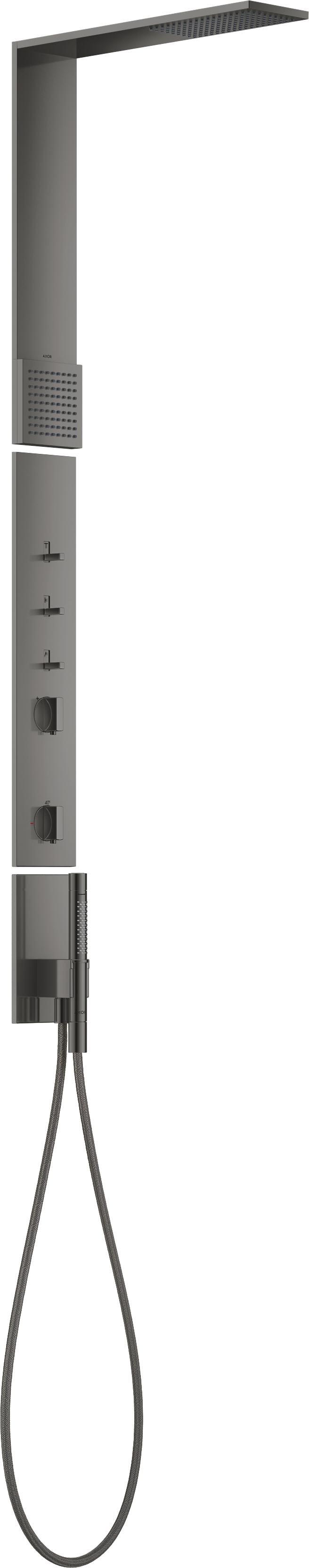 Shower panel with thermostat