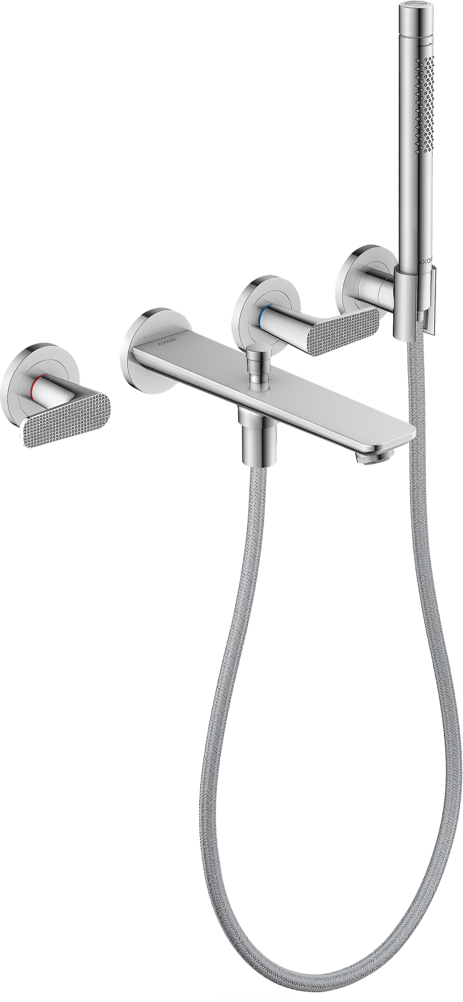 3-Hole Wall-Mounted Tub Filler with 1.75 GPM Handshower and Holder- Cubic Cut