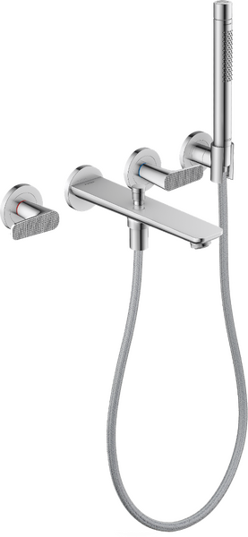 3-hole bath mixer for concealed installation wall-mounted with hand shower - cubic cut