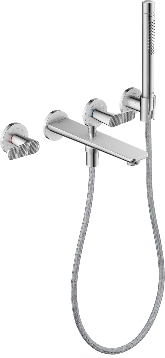 3-hole bath mixer for concealed installation wall-mounted with hand shower - cubic cut
