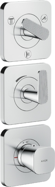 Module thermostatique 380/120 encastré avec rosaces pour 3 utilisations, coupe rhombique