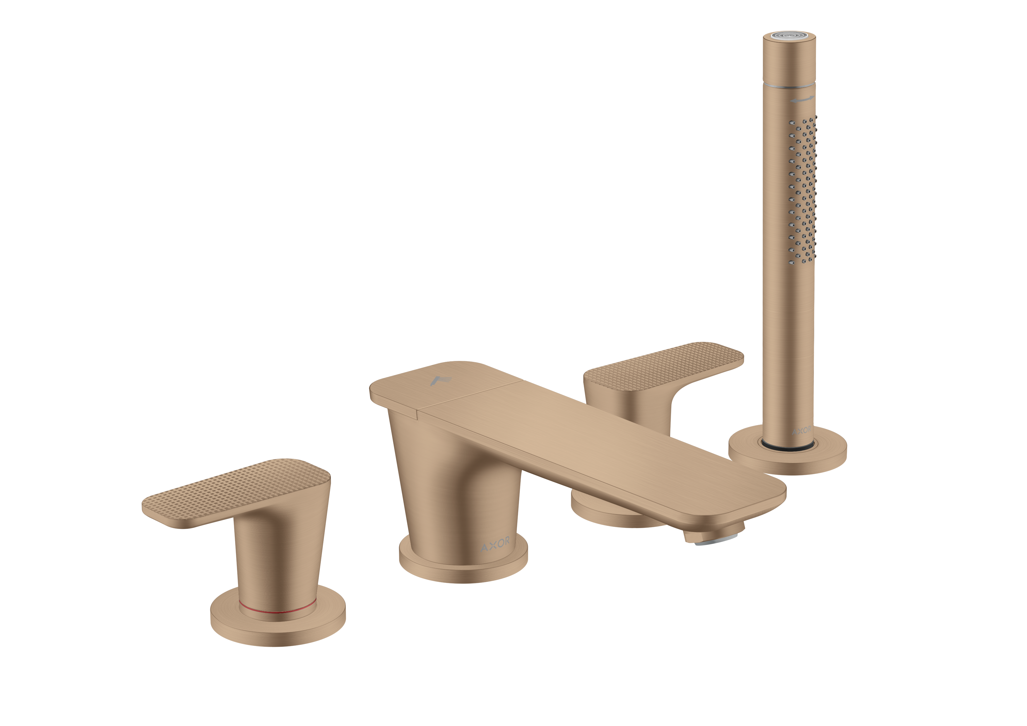 四孔翻边安装浴缸龙头，带立方体切割设计把手