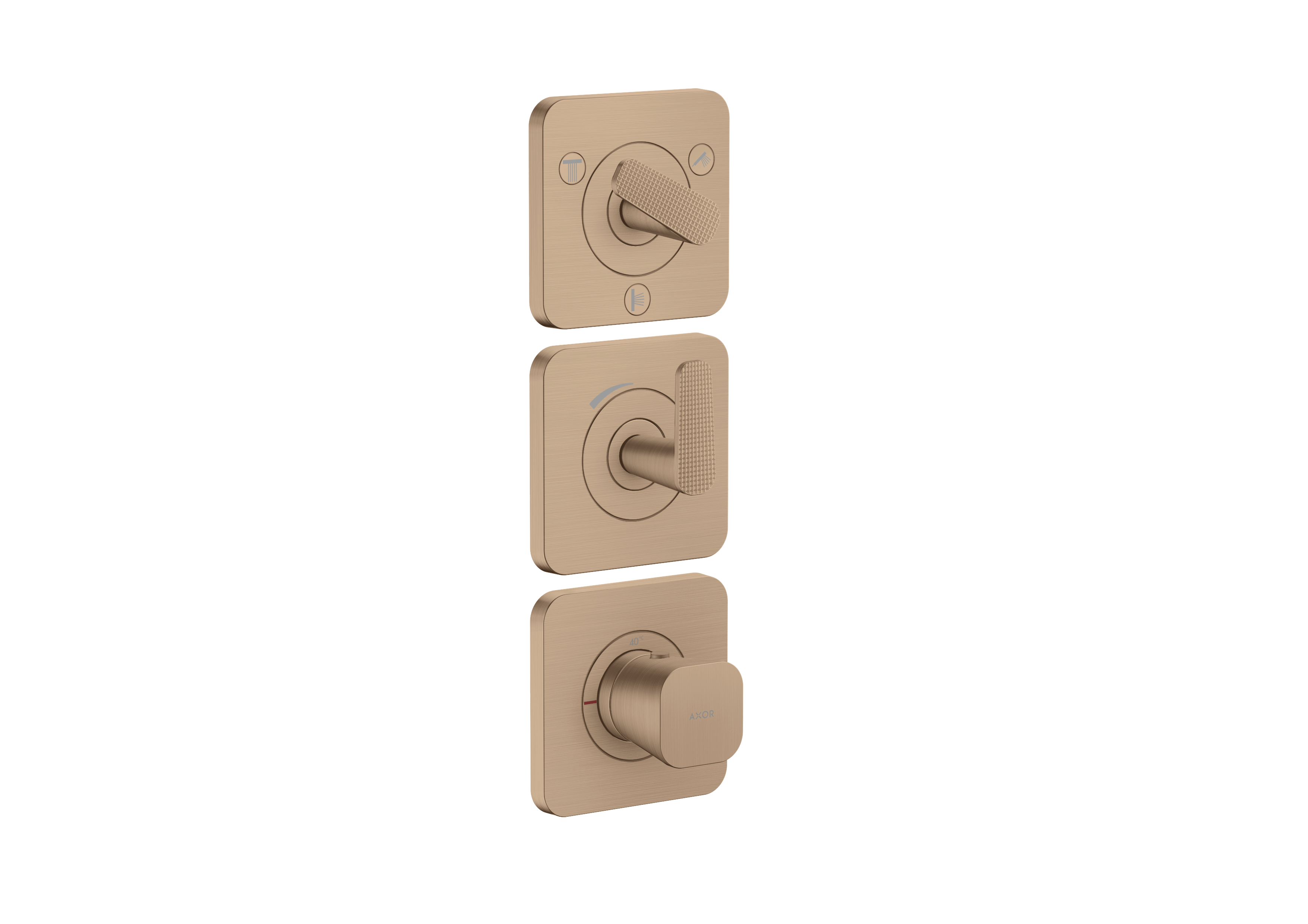 Thermostatic module 380/120 for concealed installation with escutcheons for 3 functions  - cubic cut