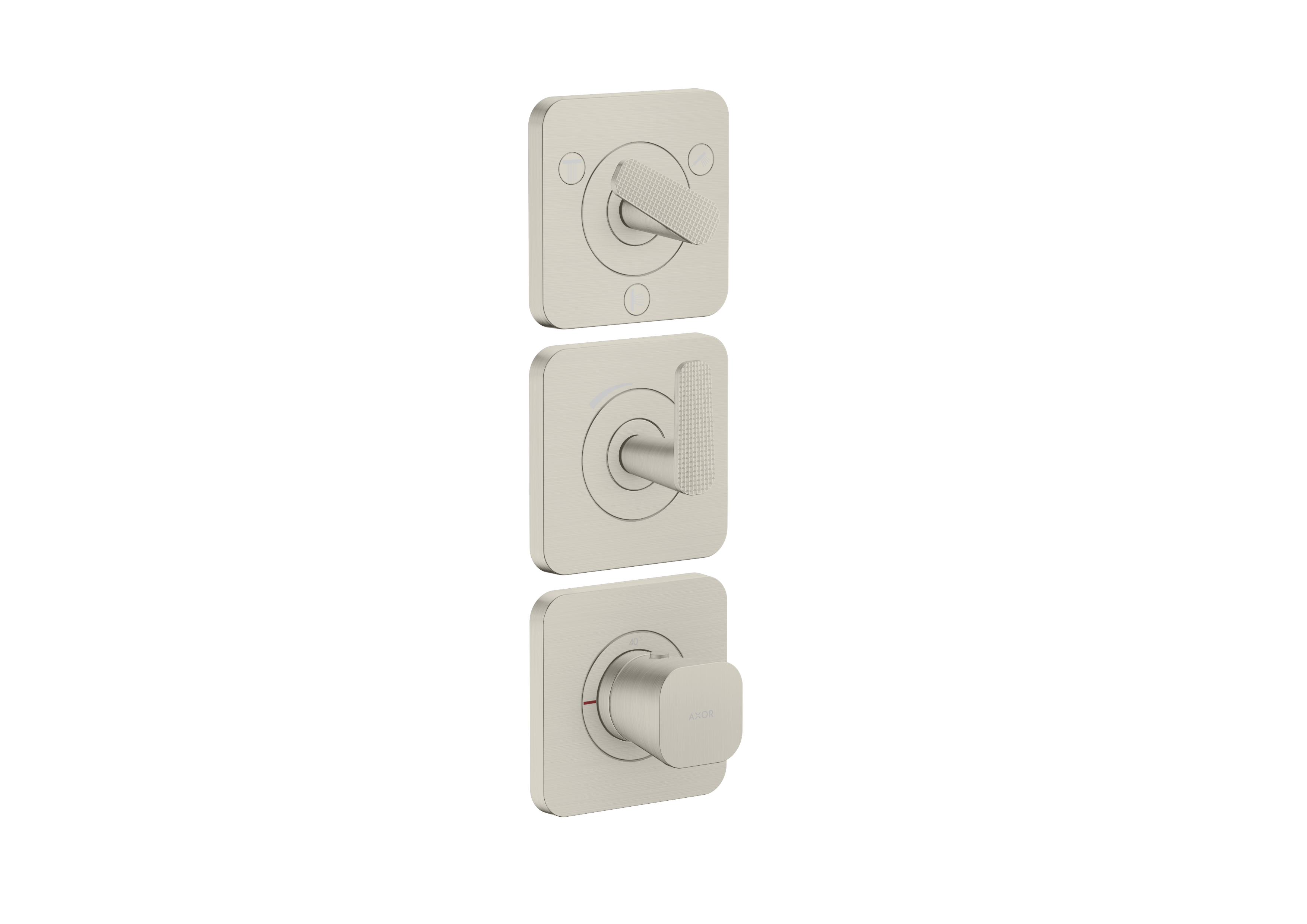 Thermostatic module 380/120 for concealed installation with escutcheons for 3 functions  - cubic cut