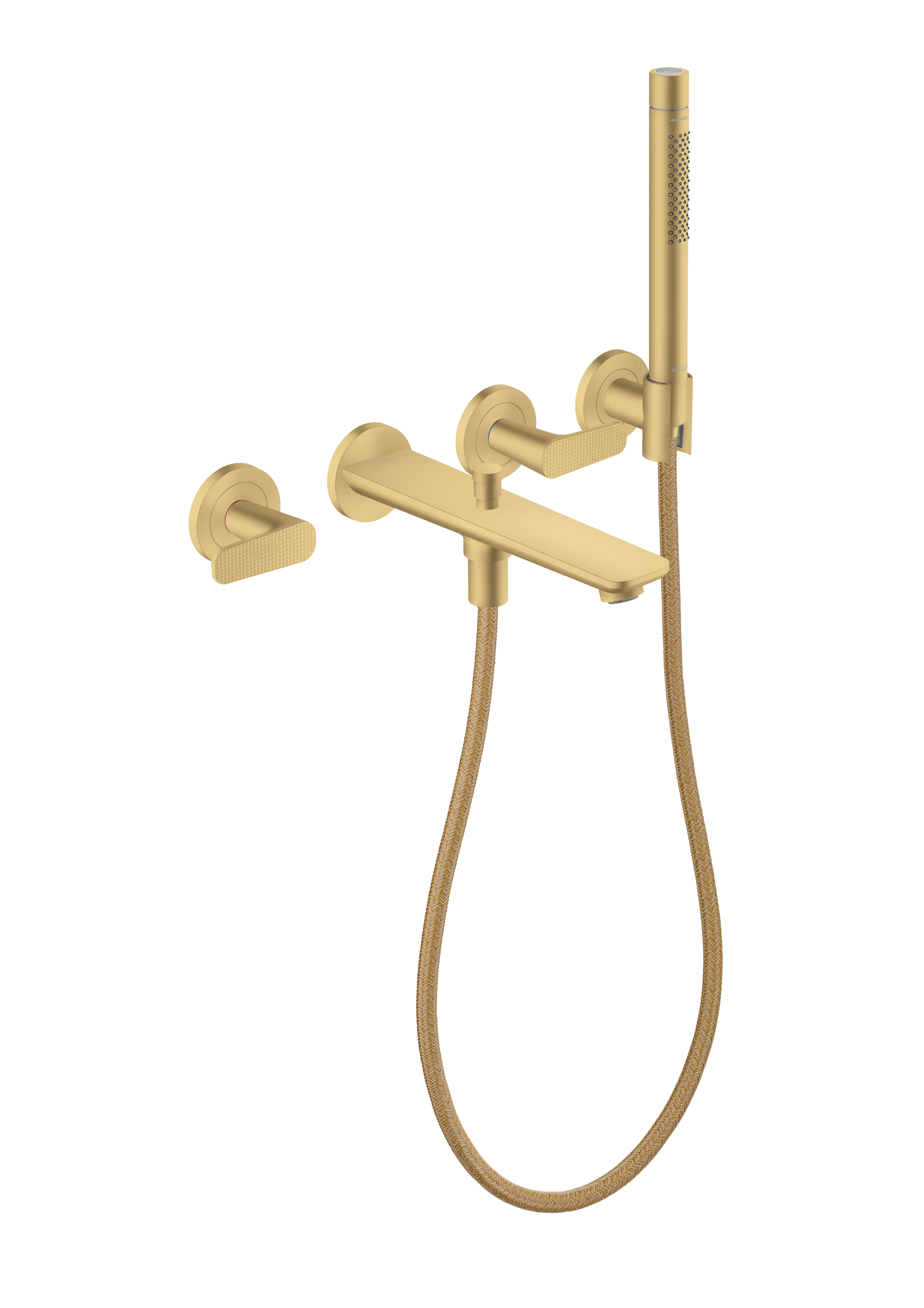 3-hole bath mixer for concealed installation wall-mounted with hand shower - cubic cut