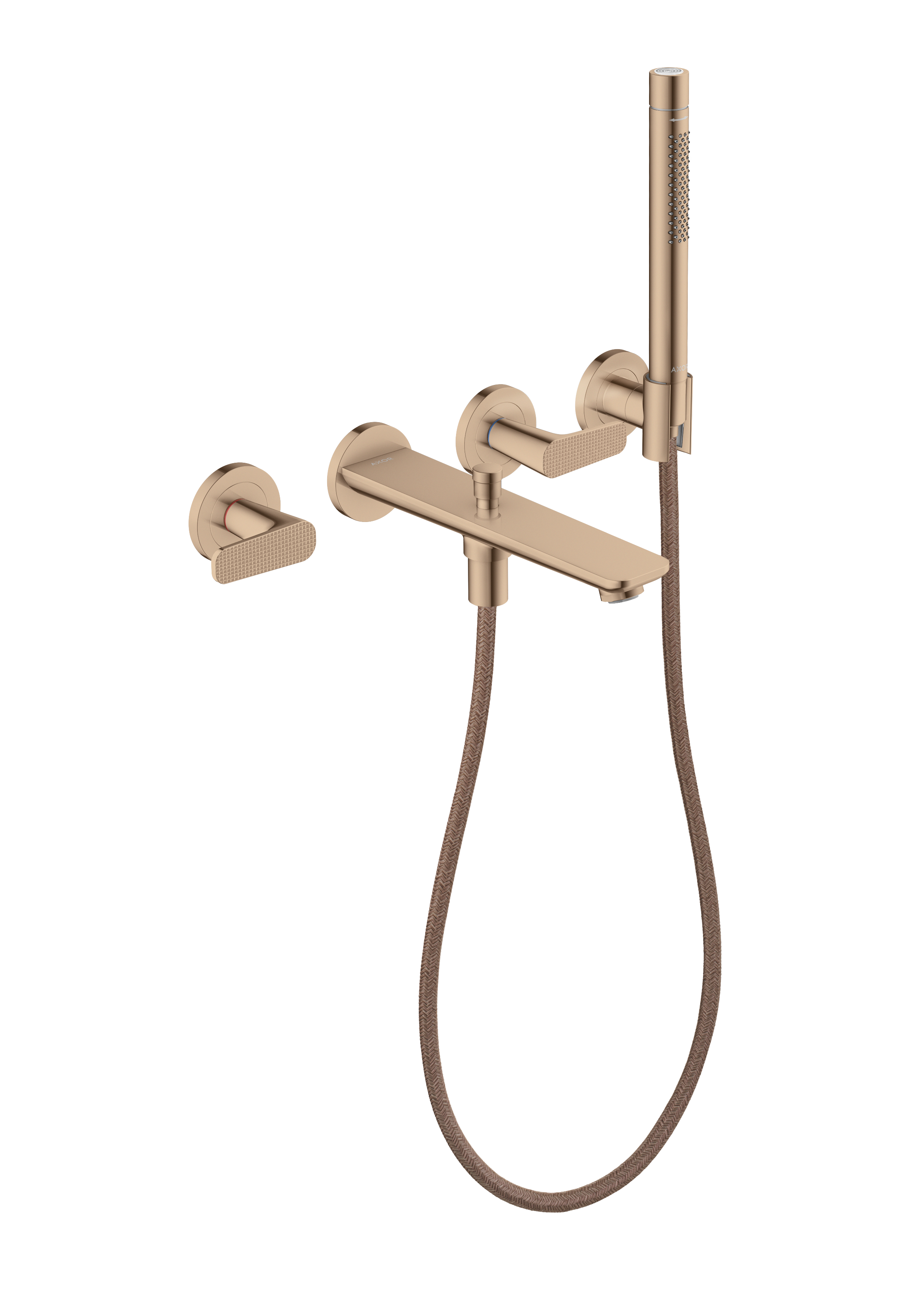 3-hole bath mixer for concealed installation wall-mounted with hand shower - cubic cut