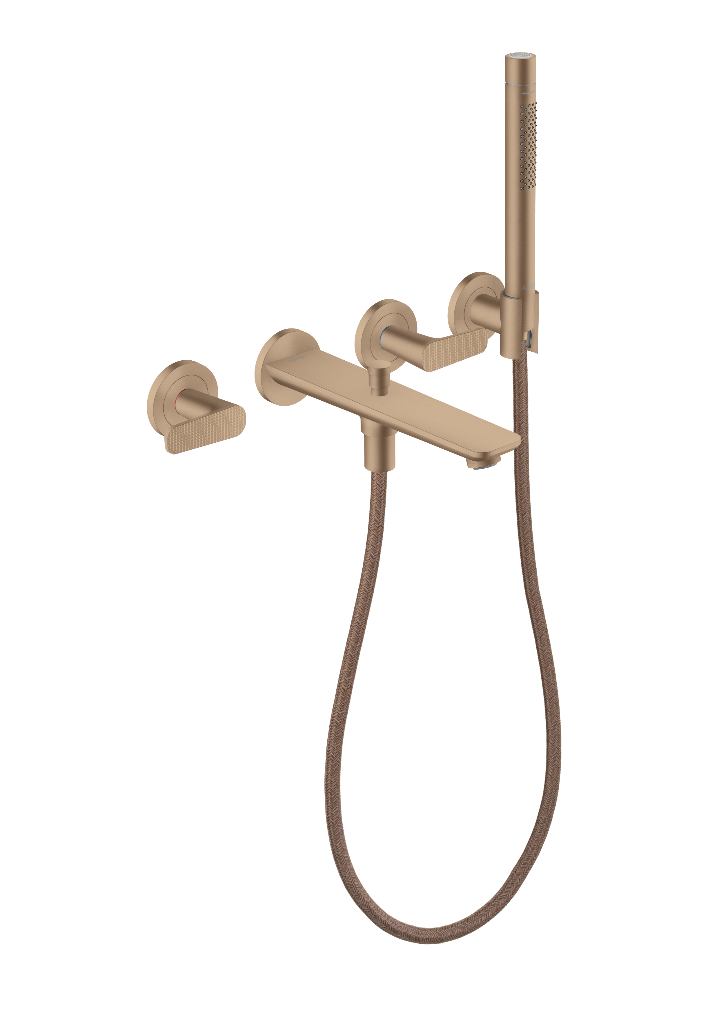 3-hole bath mixer for concealed installation wall-mounted with hand shower - cubic cut