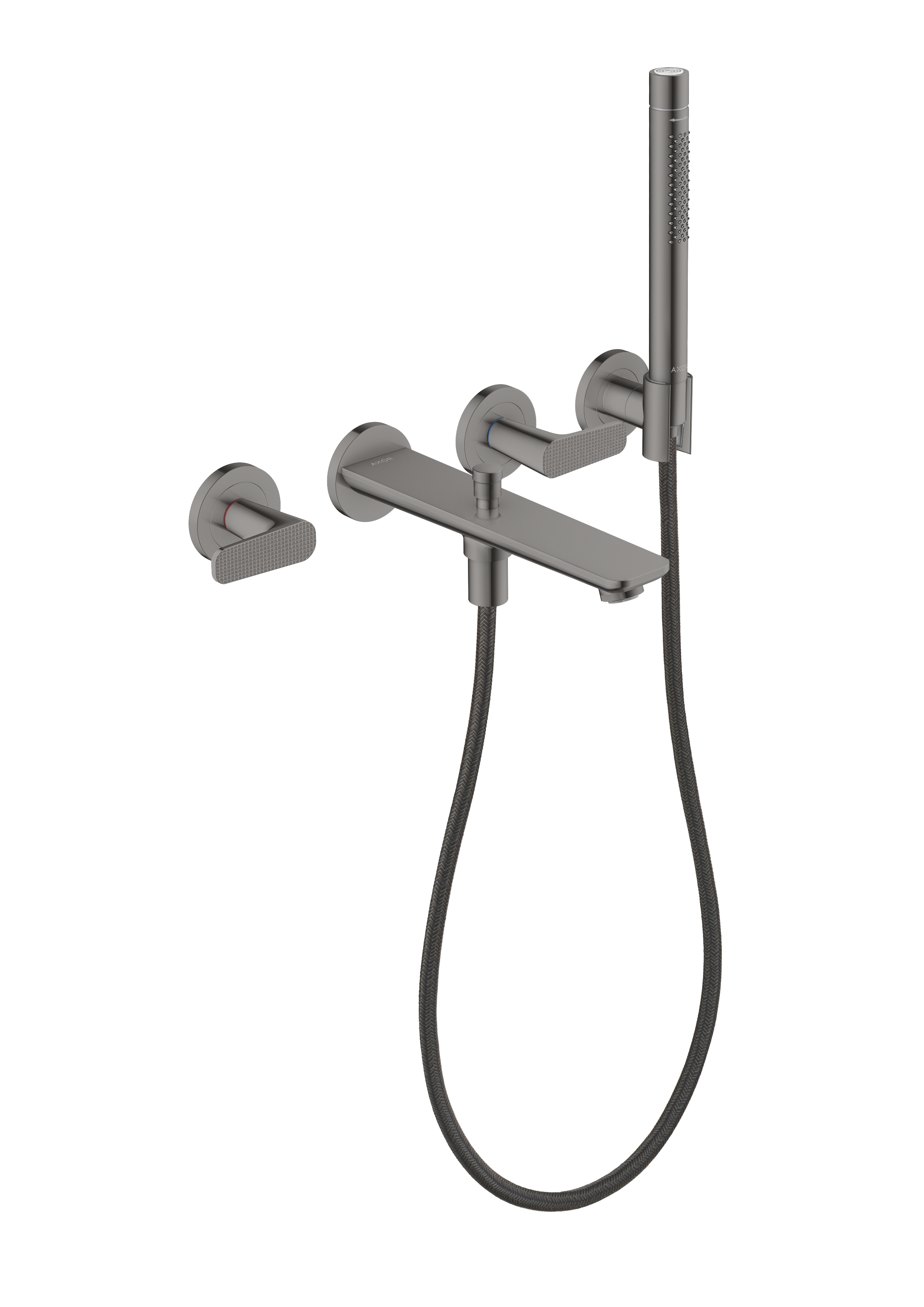 3-hole bath mixer for concealed installation wall-mounted with hand shower - cubic cut