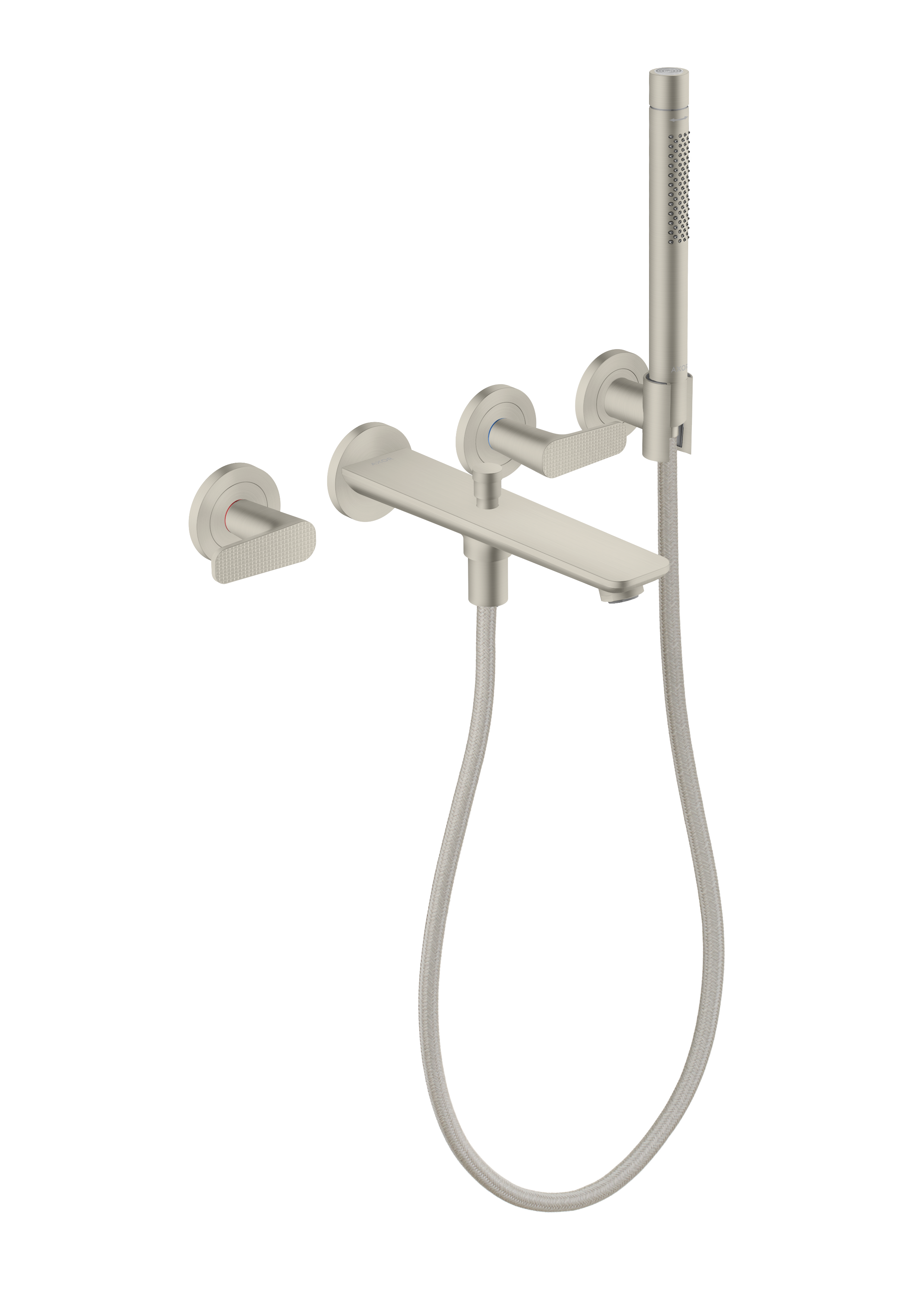 3-hole bath mixer for concealed installation wall-mounted with hand shower - cubic cut
