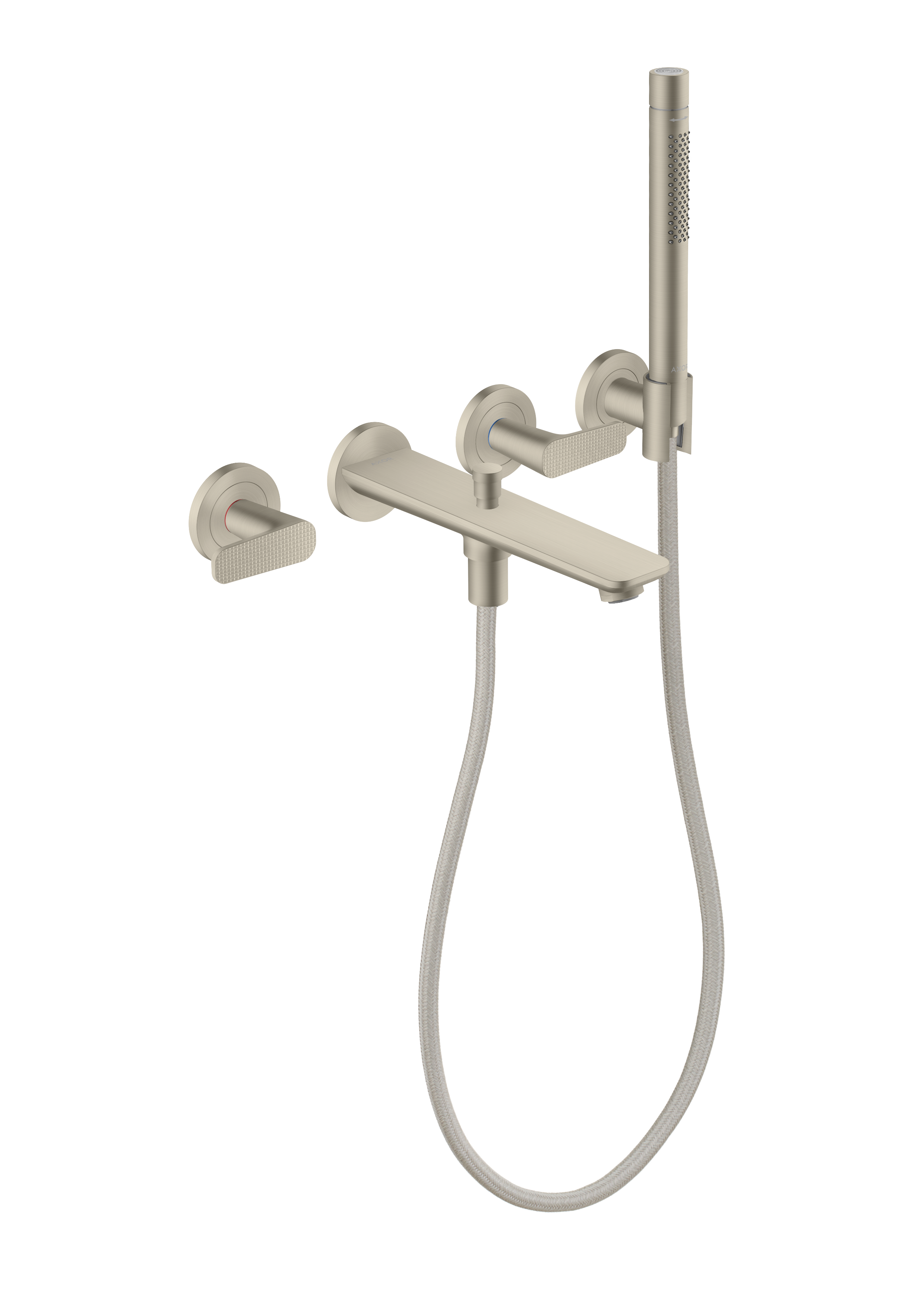 3-Hole Wall-Mounted Tub Filler with 1.75 GPM Handshower and Holder- Cubic Cut