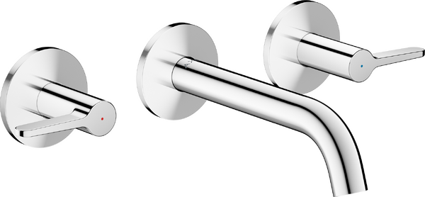 3-gats inbouw wastafelkraan wandmontage, uitloop 160mm met rechte grepen