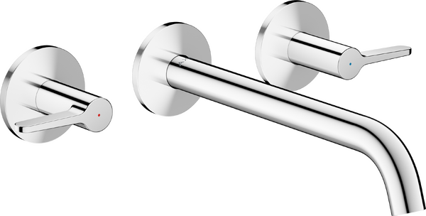 3-gats inbouw wastafelkraan wandmontage, uitloop 220mm met rechte grepen