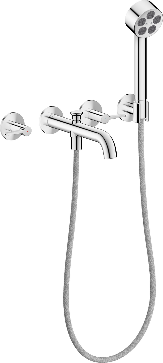 3-Loch Wannenarmatur Unterputz für Wandmontage mit Hebelgriffen und Handbrause