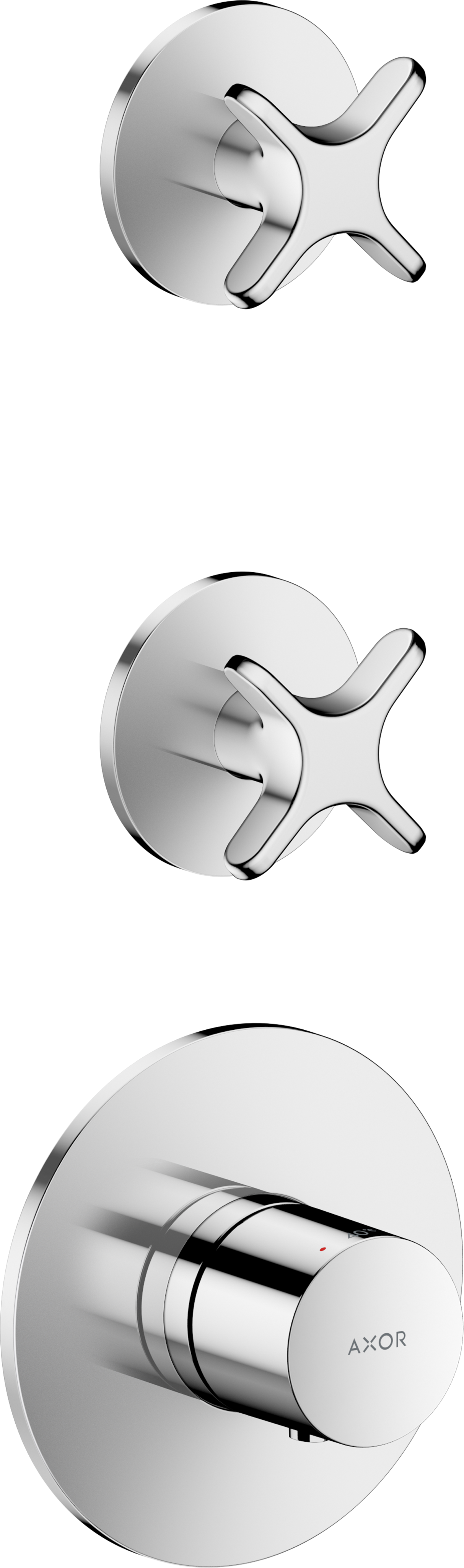 Thermostatic module for concealed installation for 2 functions with cross handle