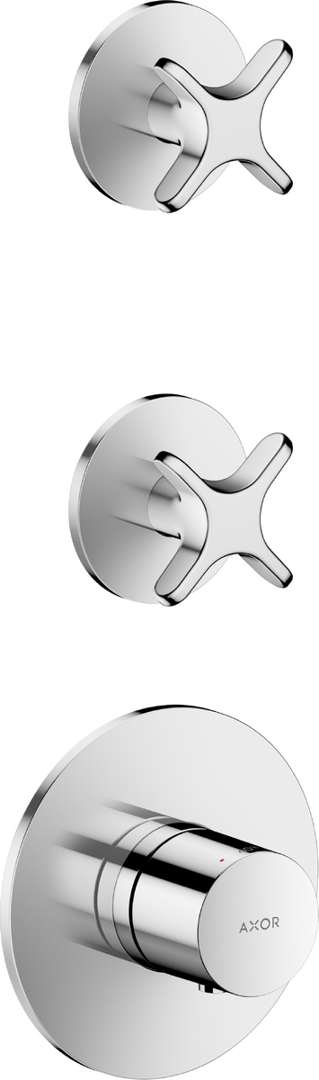 Thermostatic module for concealed installation for 2 functions with cross handle