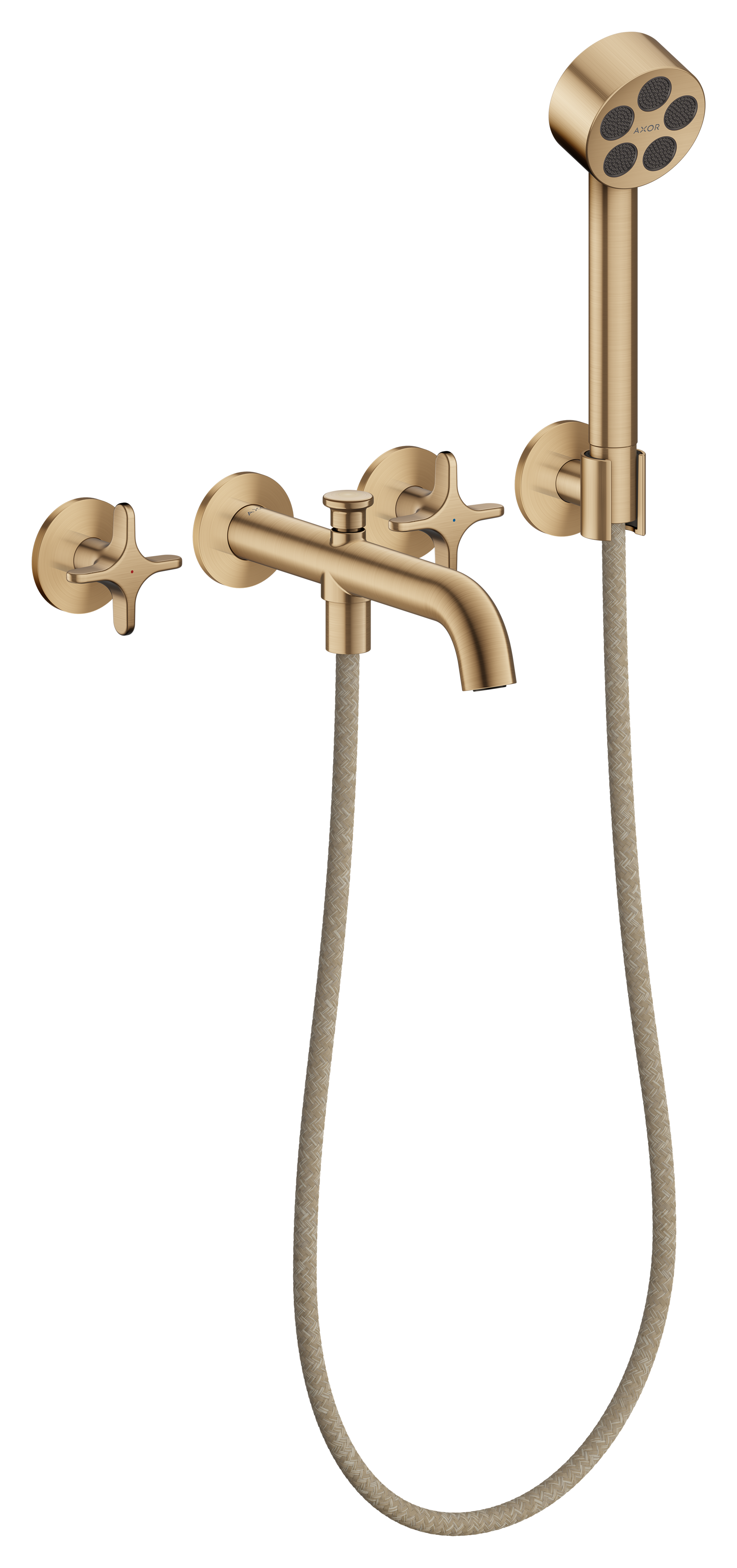 3-hole bath mixer for concealed installation wall-mounted with cross handles and hand shower