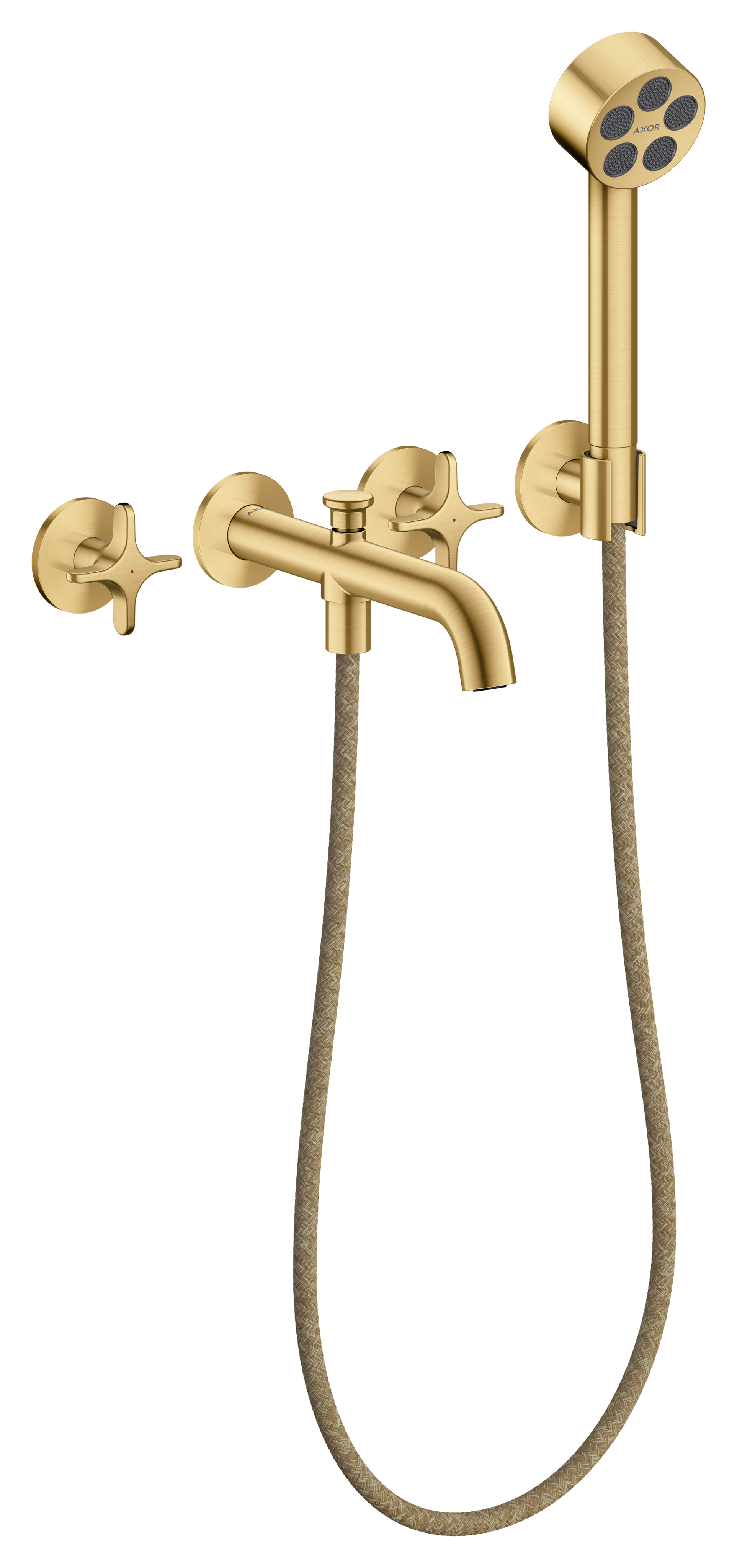 3-hole bath mixer for concealed installation wall-mounted with cross handles and hand shower