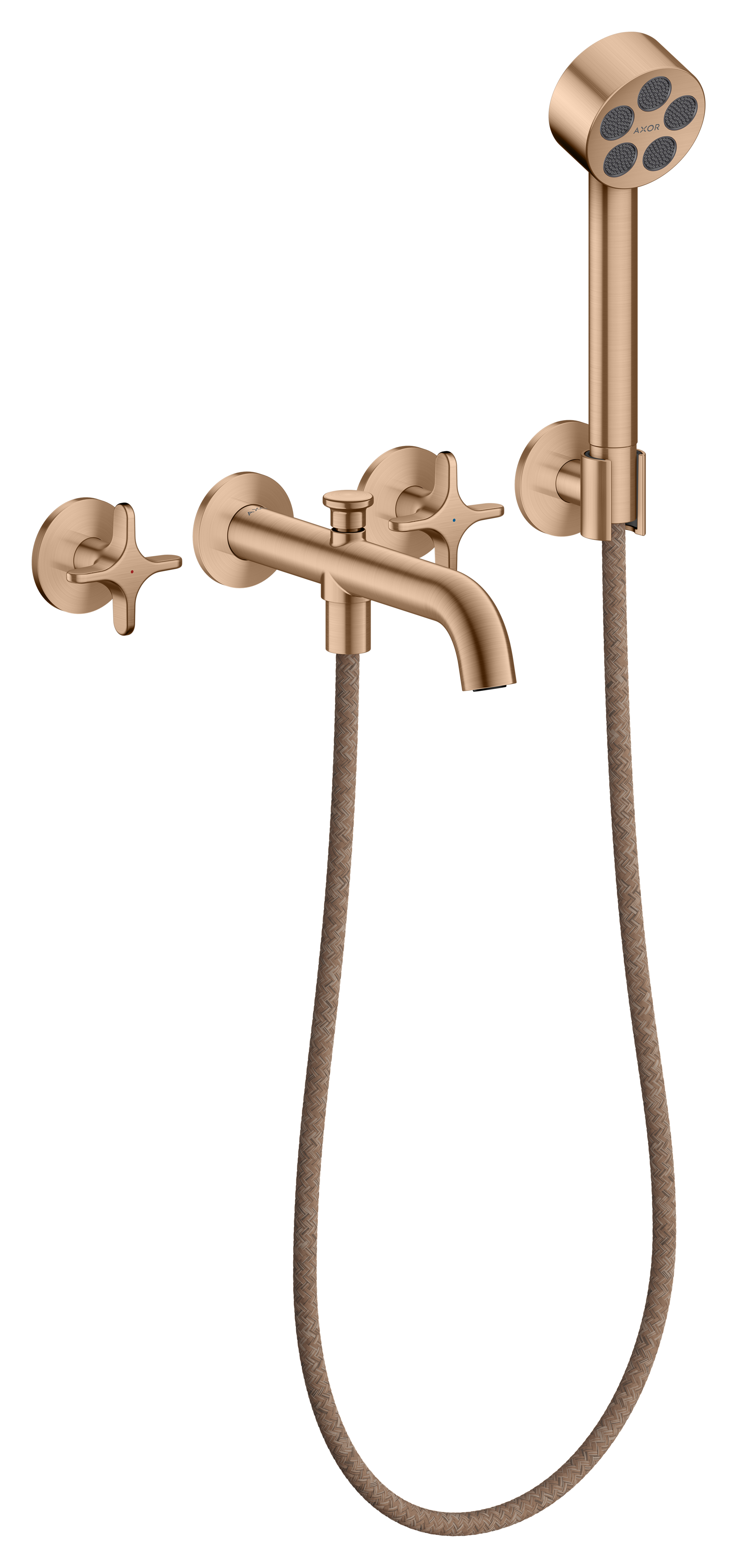 3-hole bath mixer for concealed installation wall-mounted with cross handles and hand shower