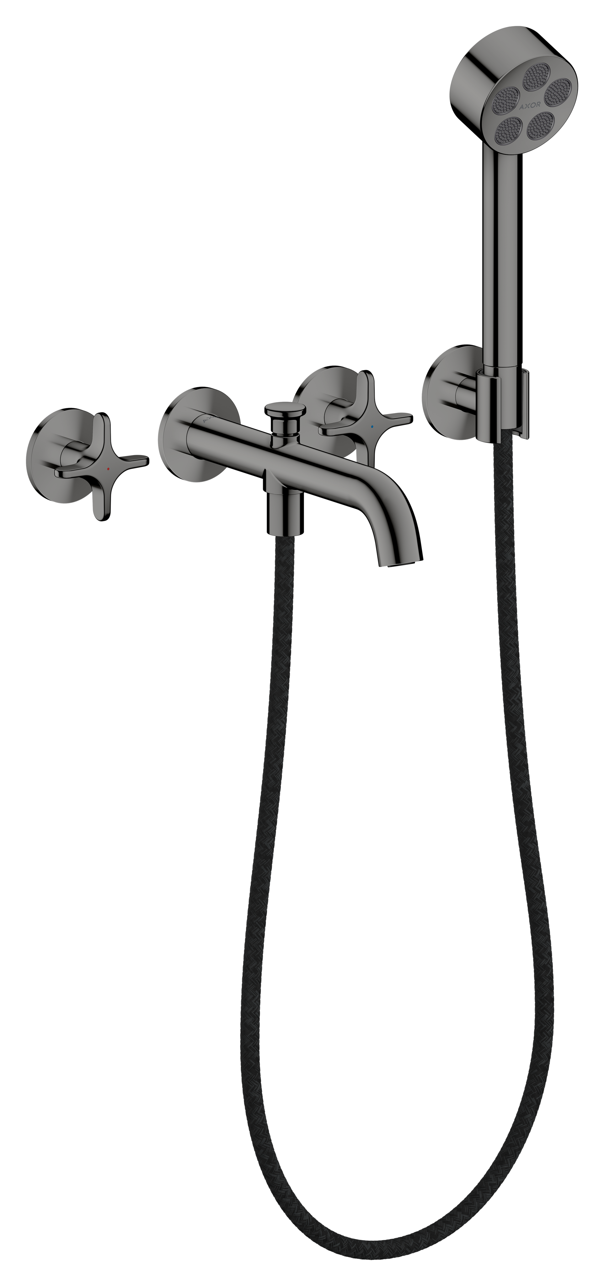 3-hole bath mixer for concealed installation wall-mounted with cross handles and hand shower