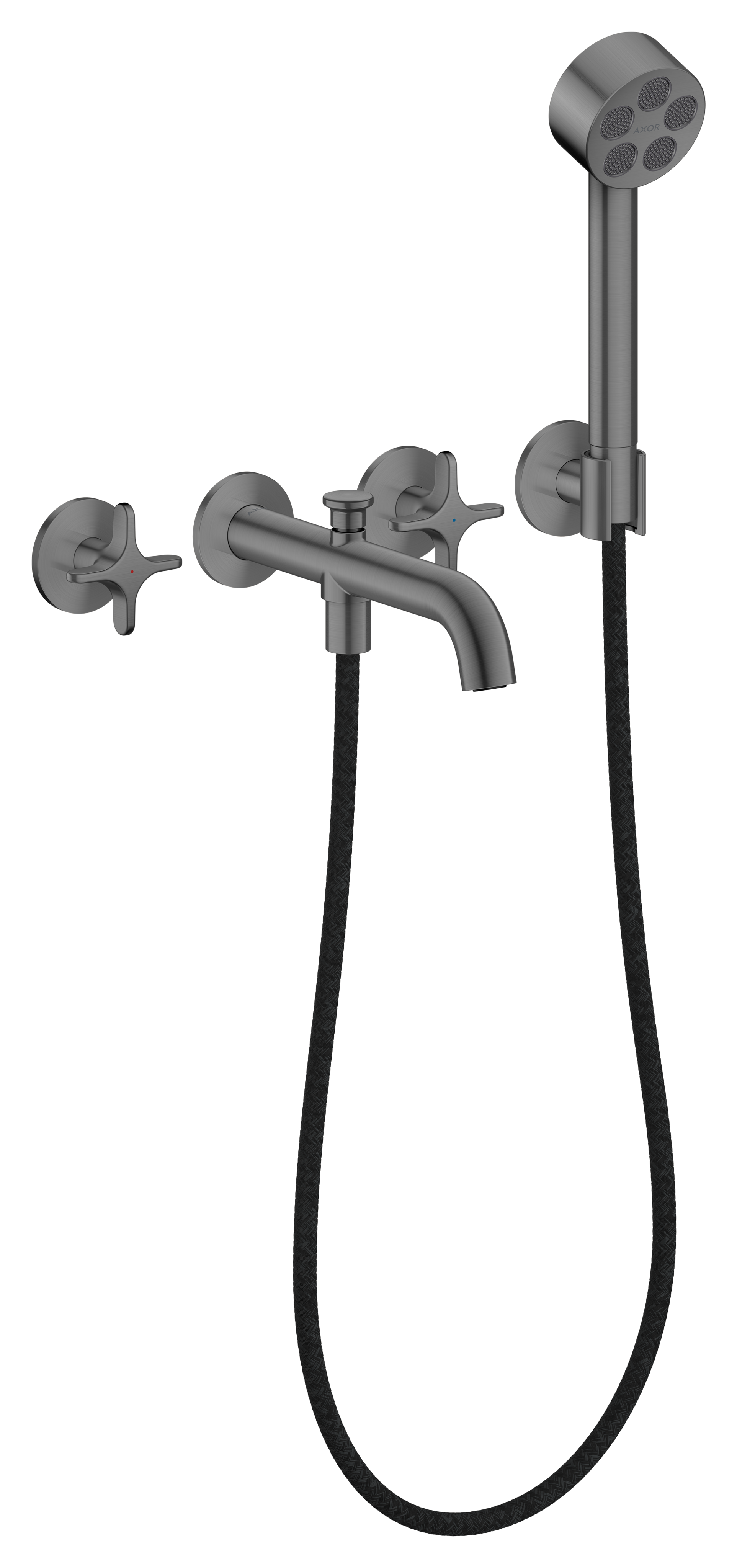 3-hole bath mixer for concealed installation wall-mounted with cross handles and hand shower