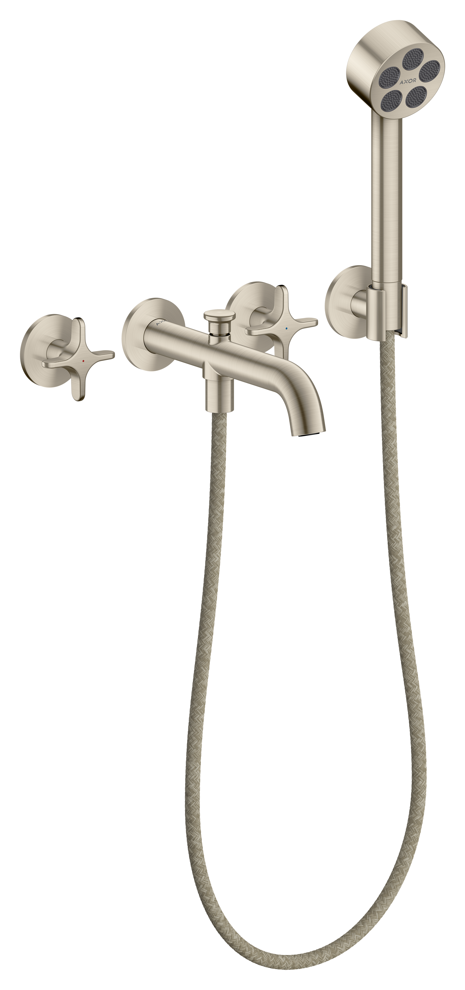 3-hole bath mixer for concealed installation wall-mounted with cross handles and hand shower
