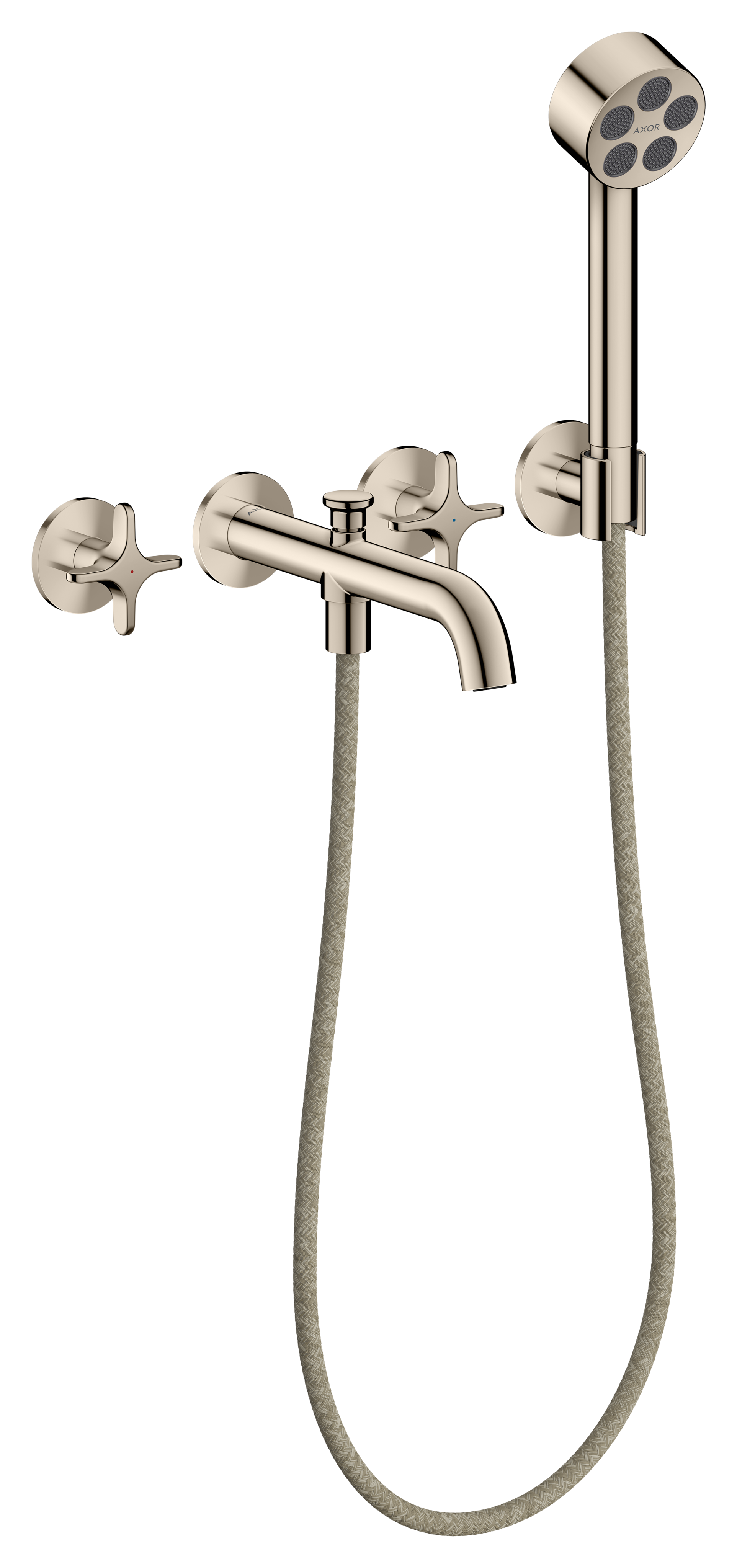 3-Hole Wall-Mounted Tub Filler with 1.75 GPM Handshower and Holder - Cross Handles