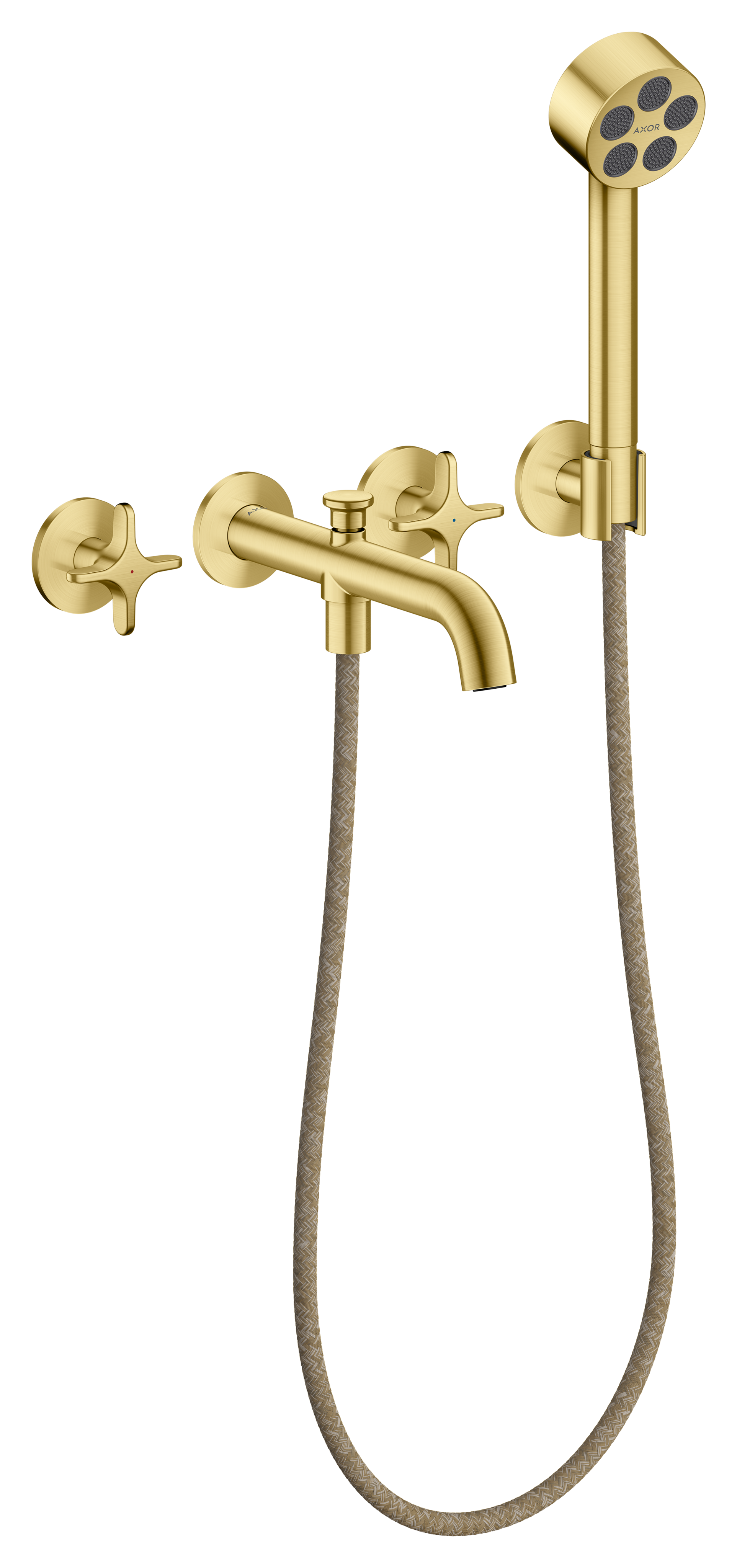 3-hole bath mixer for concealed installation wall-mounted with cross handles and hand shower