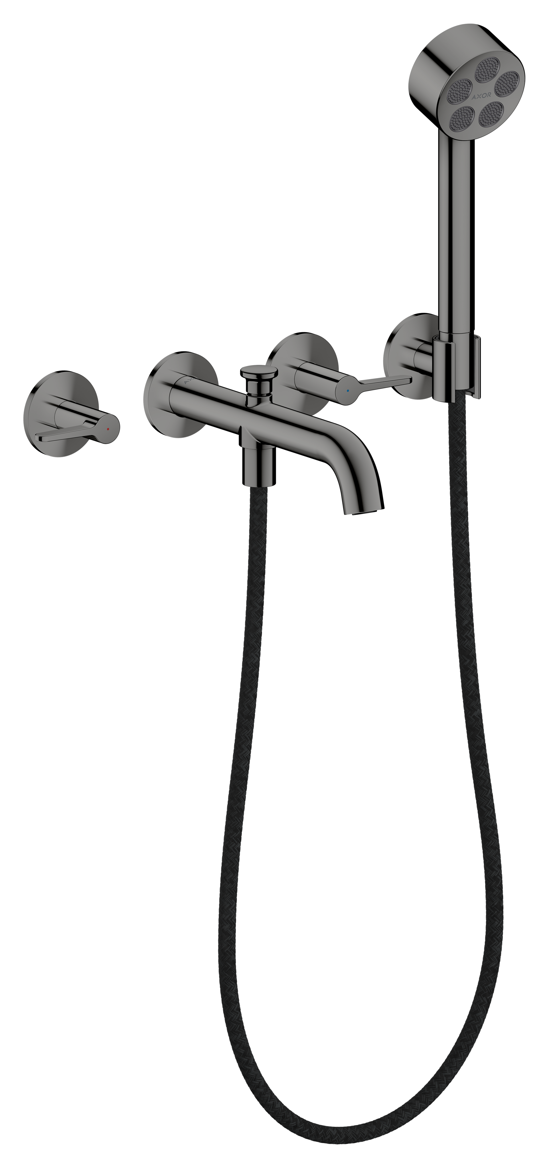 3-hole bath mixer for concealed installation wall-mounted with lever handles and hand shower