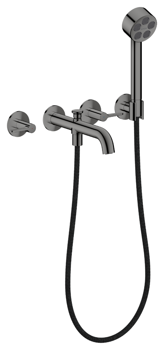 3-hole bath mixer for concealed installation wall-mounted with lever handles and hand shower