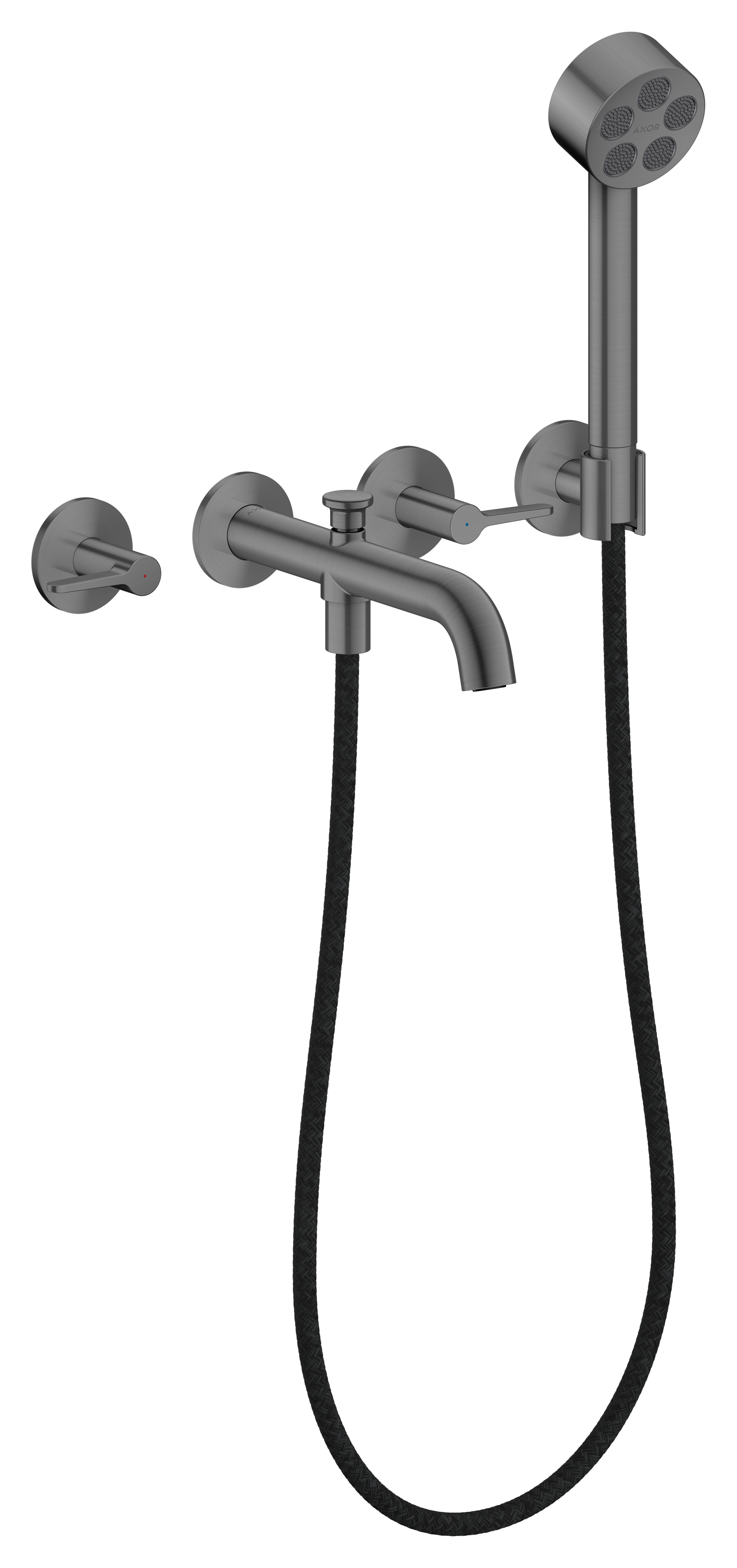 3-hole bath mixer for concealed installation wall-mounted with lever handles and hand shower