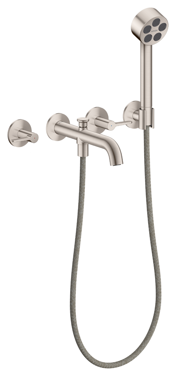 3-hole bath mixer for concealed installation wall-mounted with lever handles and hand shower