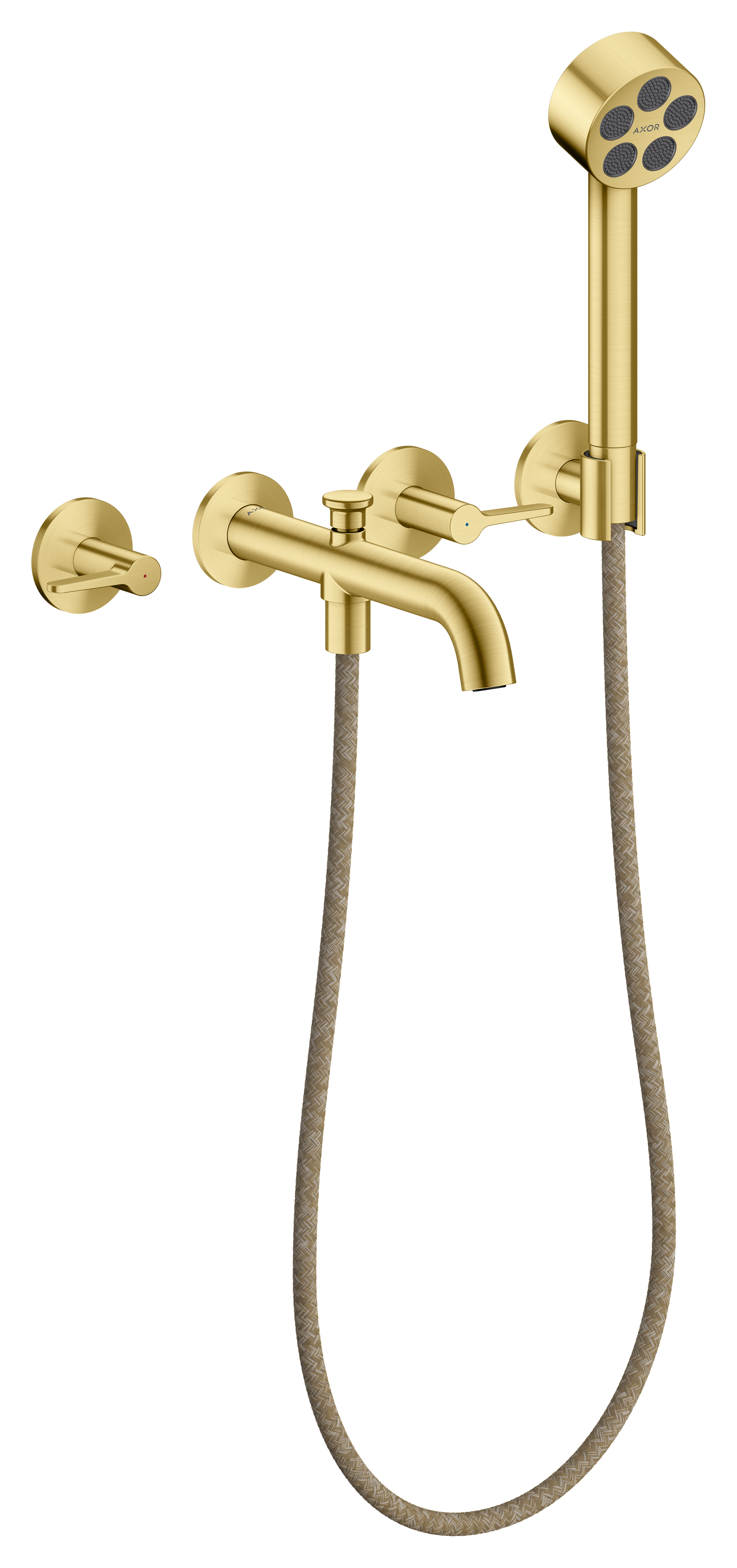 3-hole bath mixer for concealed installation wall-mounted with lever handles and hand shower