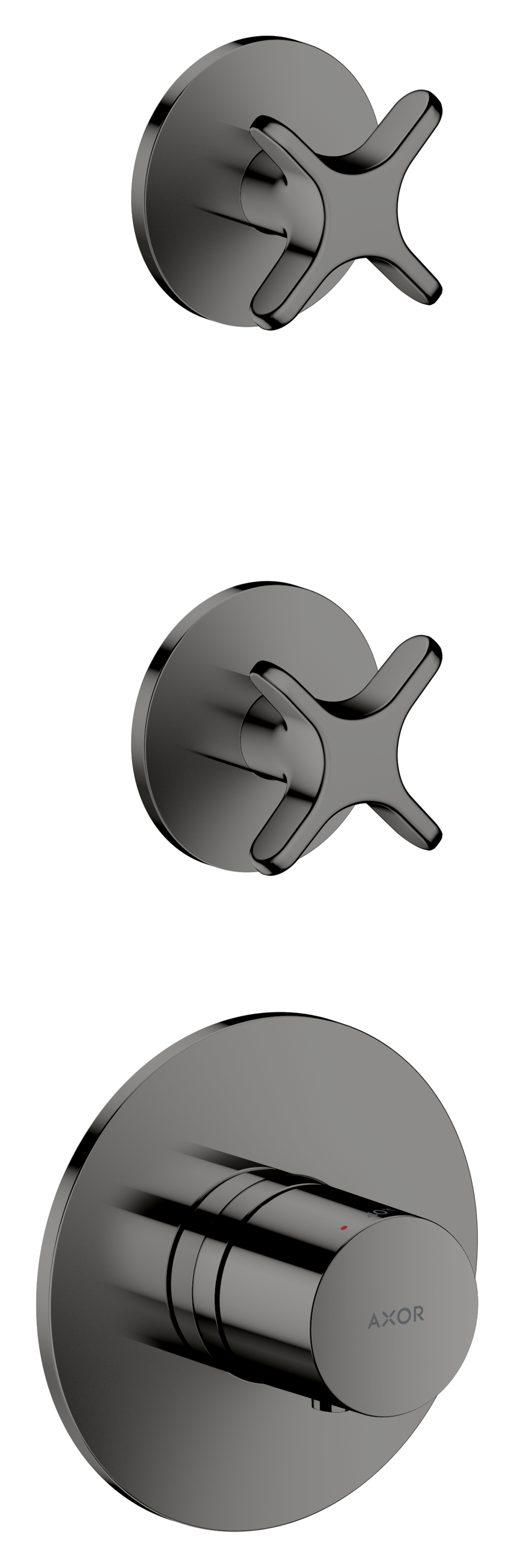 Thermostatic module for concealed installation for 2 functions with cross handle