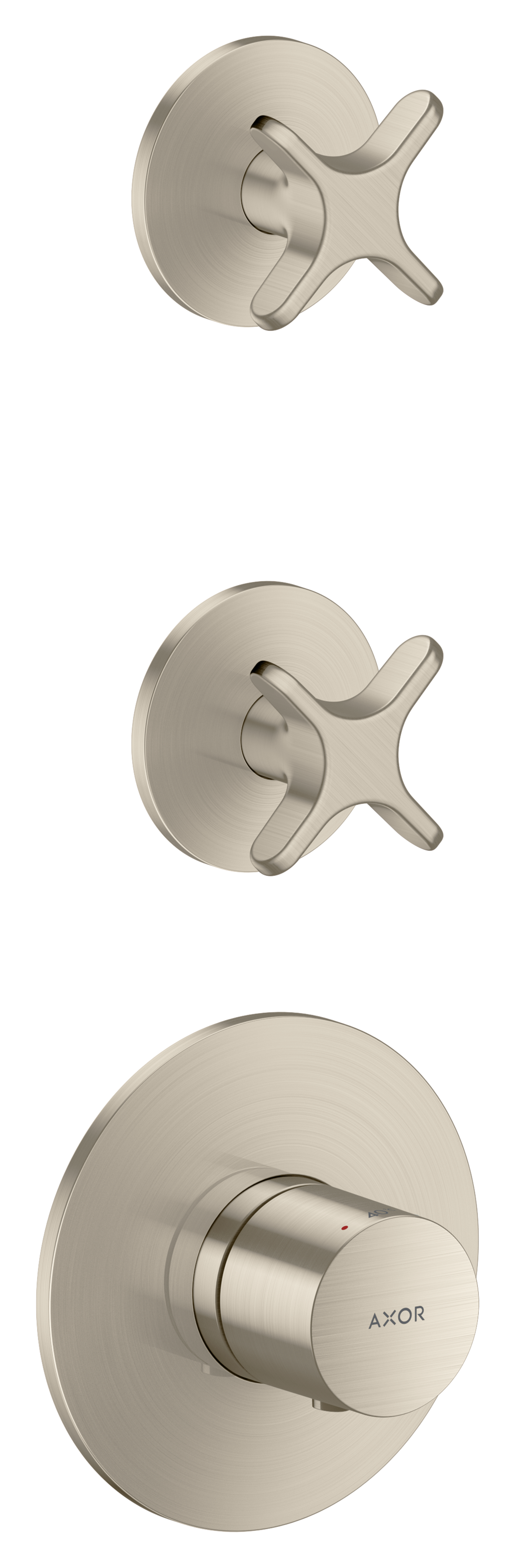 Thermostatic module for concealed installation for 2 functions with cross handle