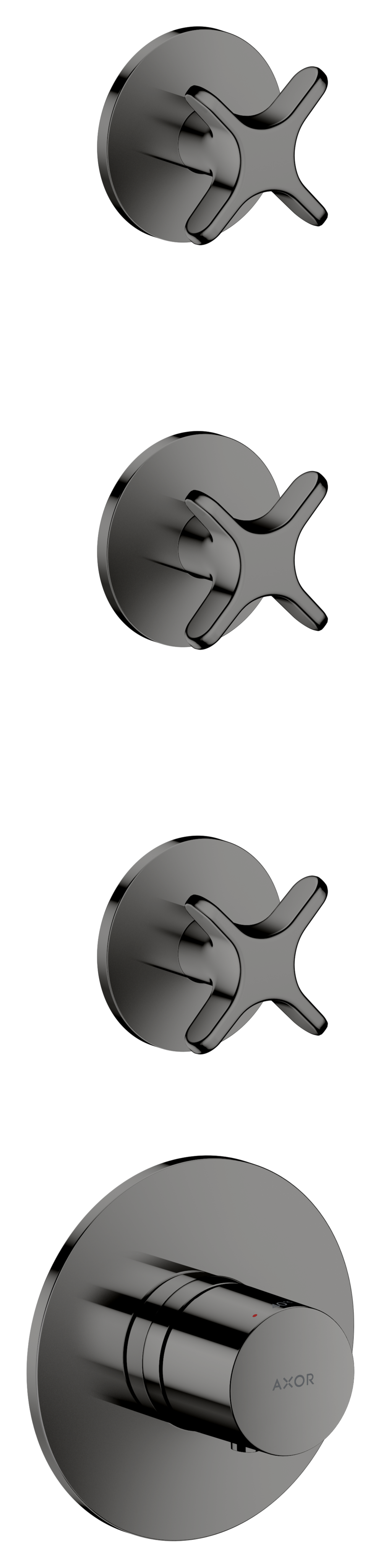 Thermostatic module for concealed installation for 3 functions with cross handle