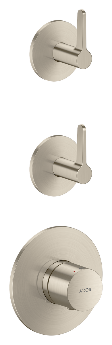 Thermostatic module for concealed installation for 2 functions with lever handle