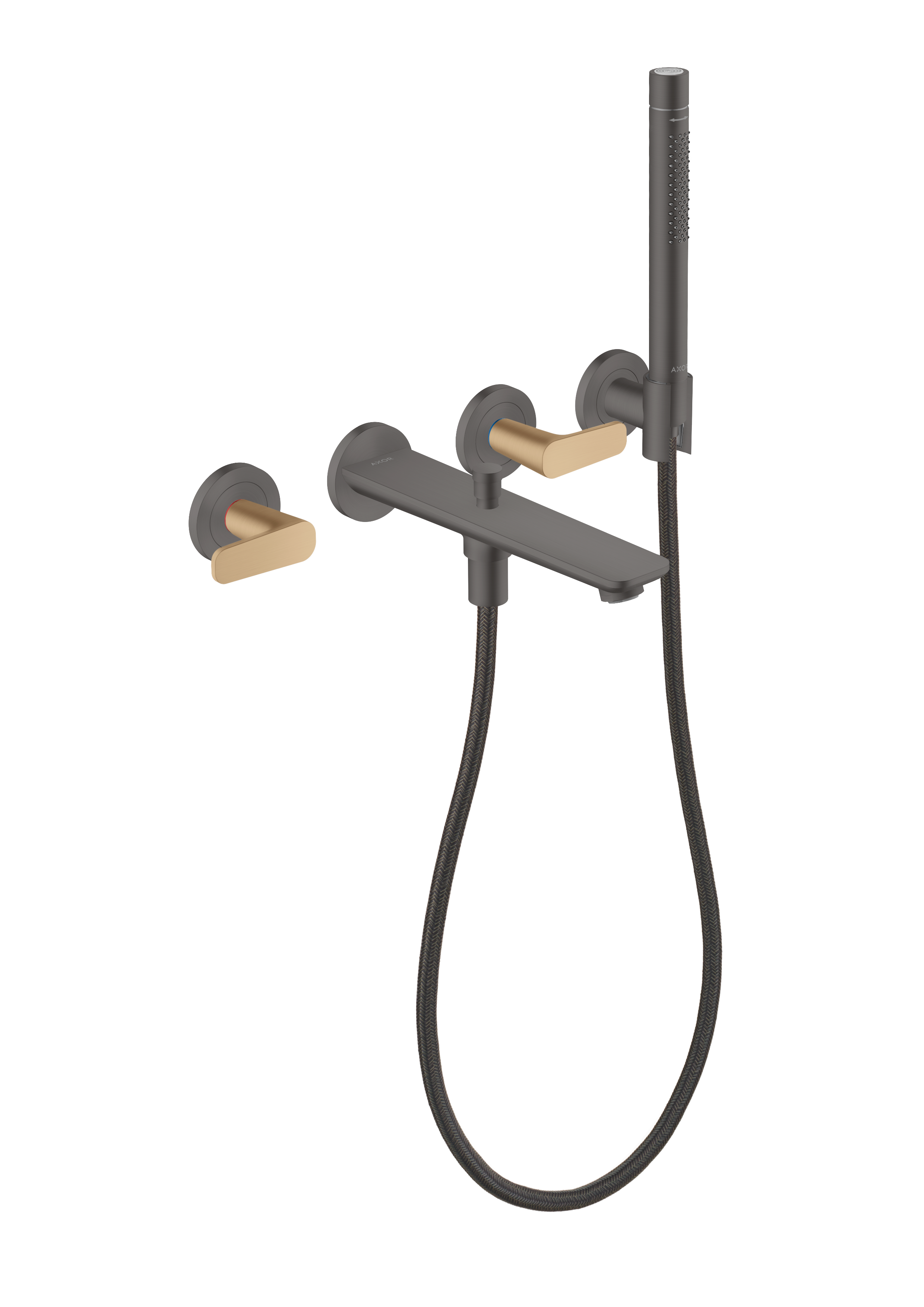3-hole bath mixer for concealed installation wall-mounted with hand shower (highlight: handle)